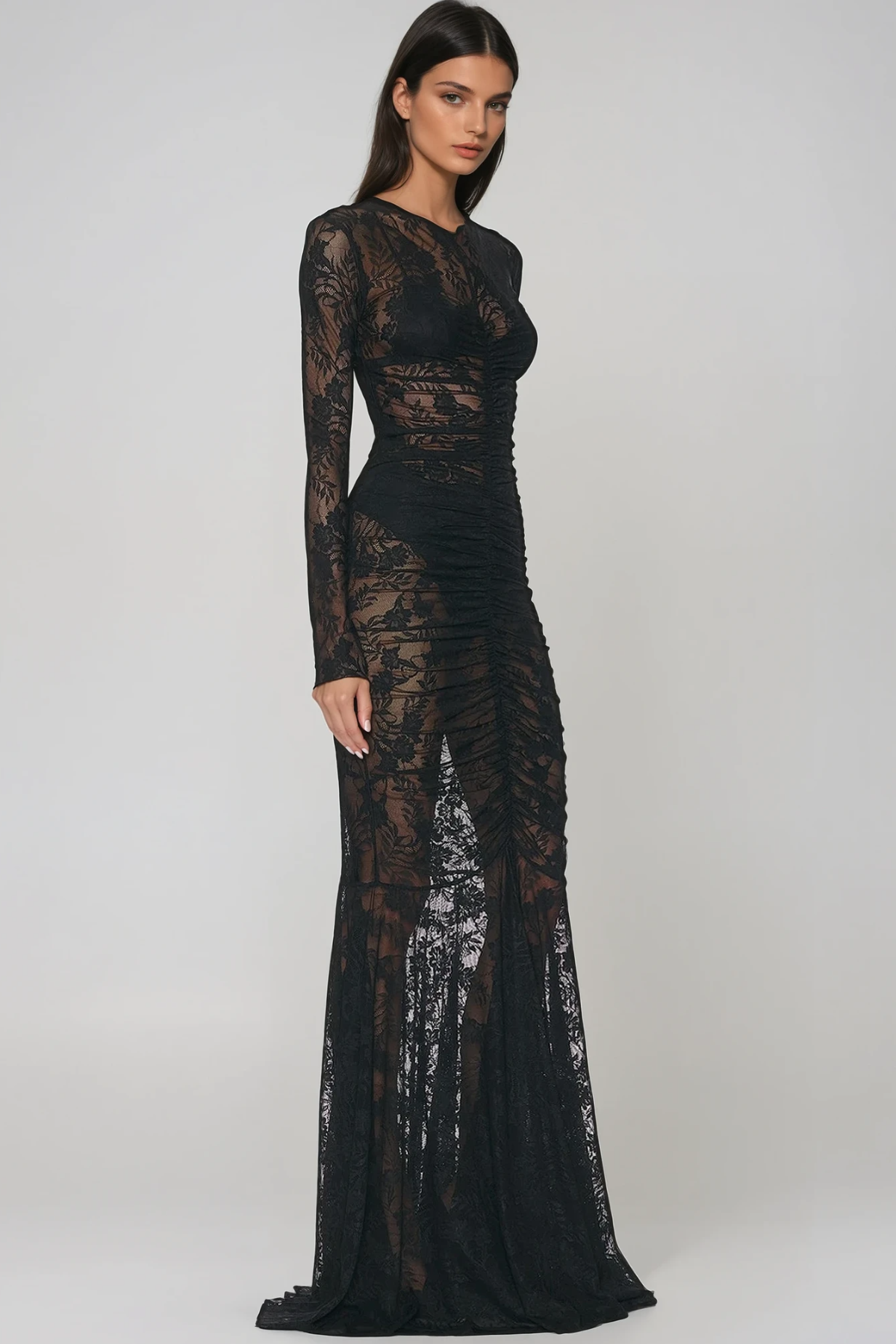 Festus Ruch Lace Mermaid Maxi Dress