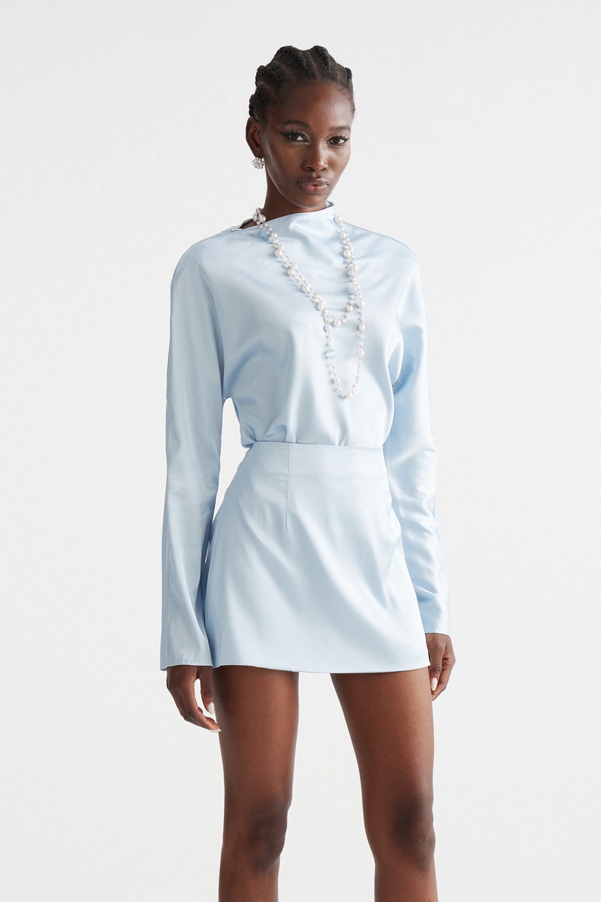 Fethi Long Sleeve Satin Skirt Set