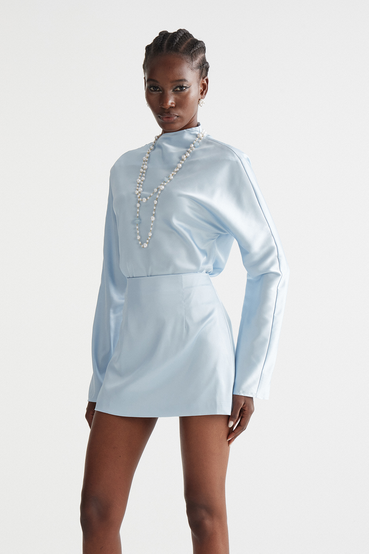 Fethi Long Sleeve Satin Skirt Set
