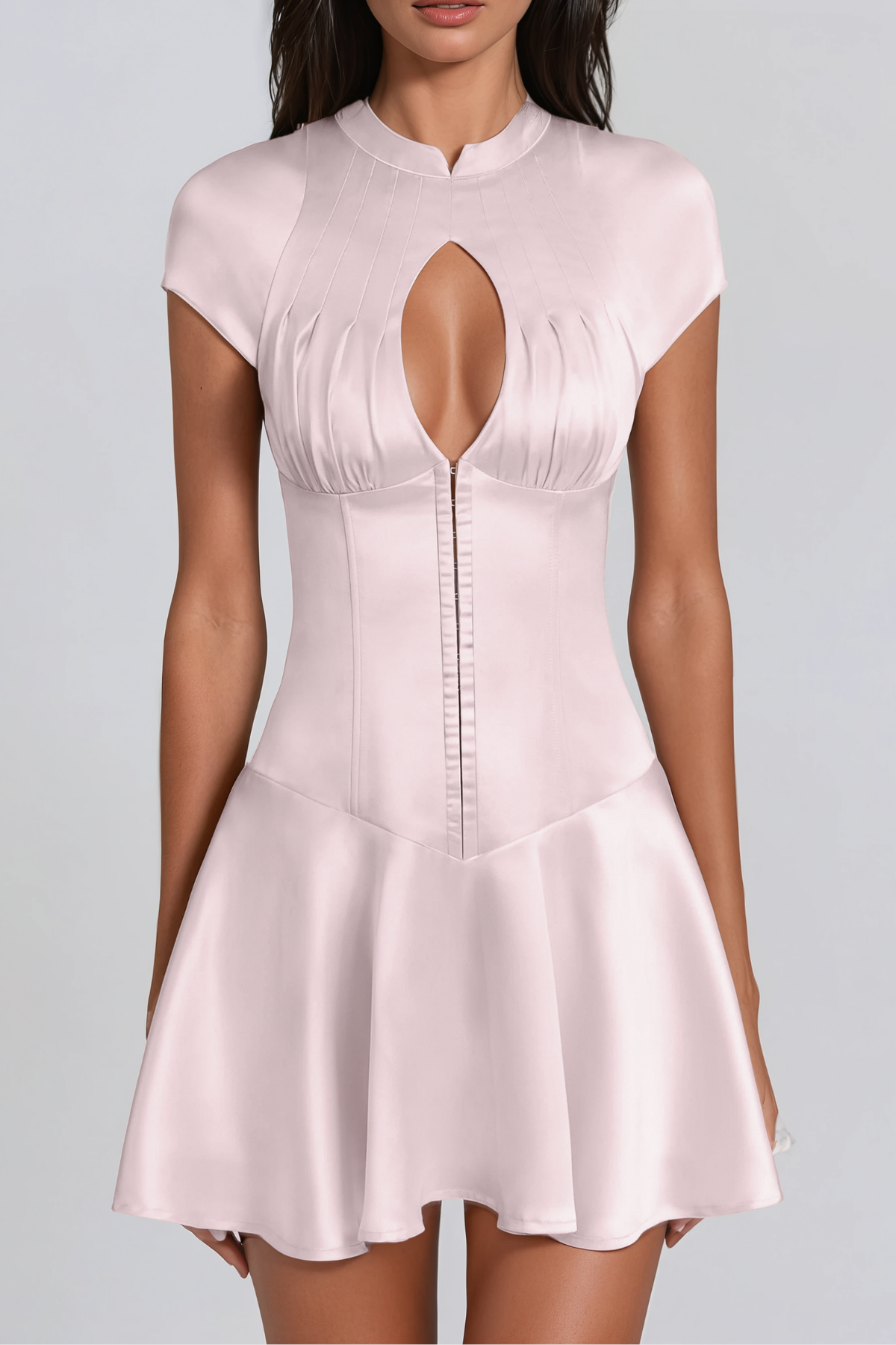 Fevronia Cutout Ruffle Satin Mini Dress