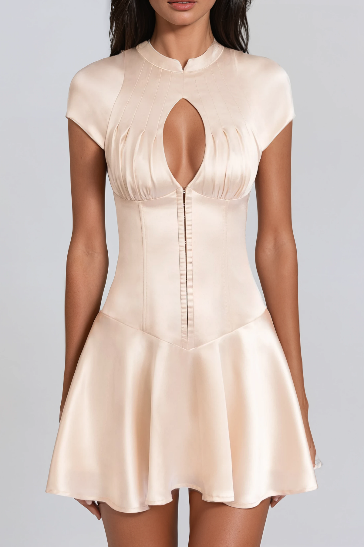 Fevronia Cutout Ruffle Satin Mini Dress