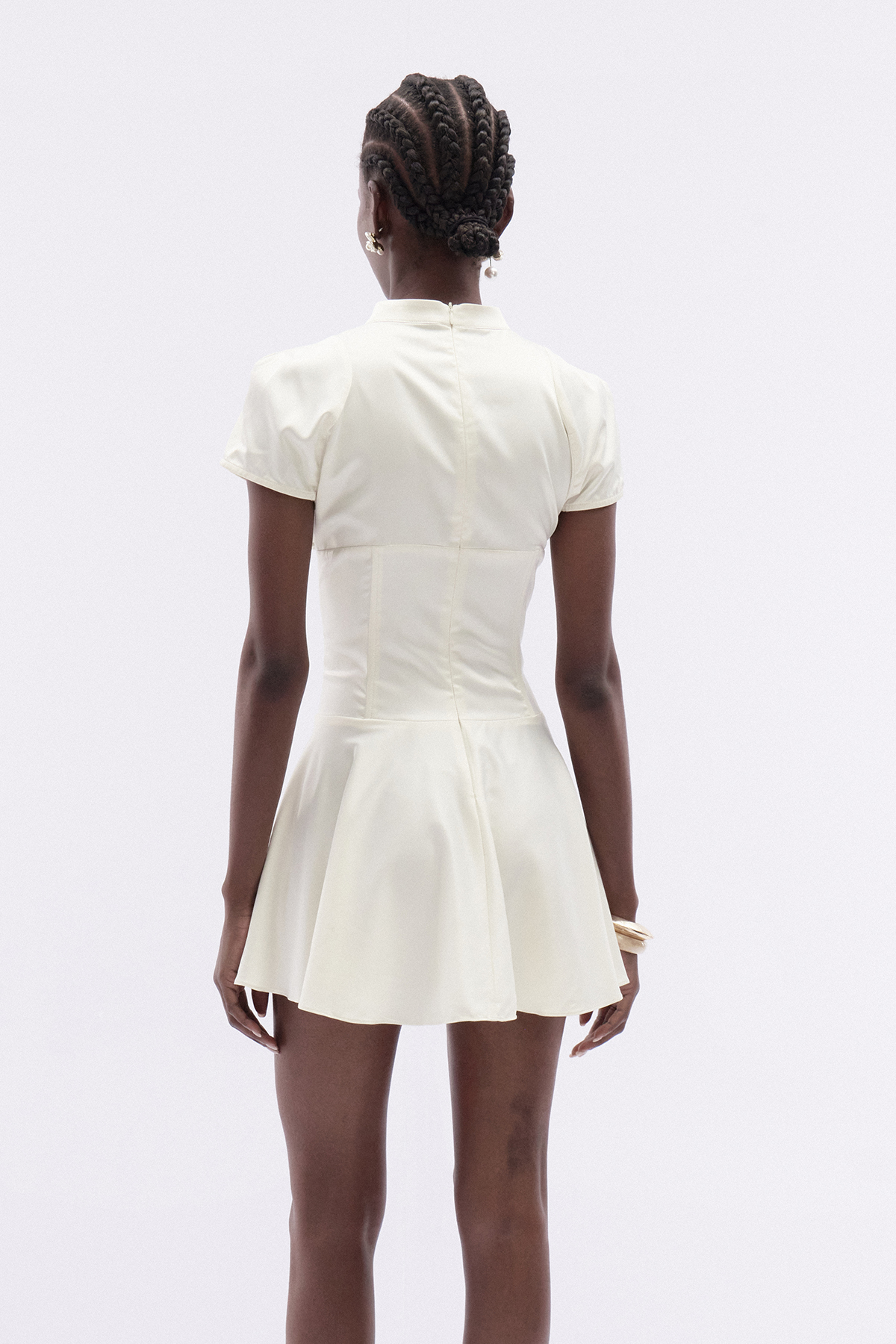 Fevronia Cutout Ruffle Satin Mini Dress