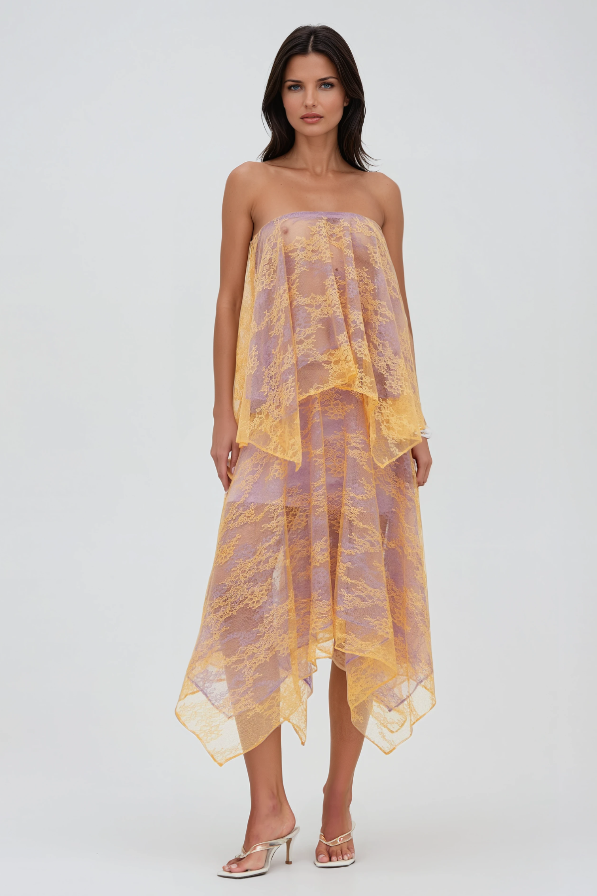 Fevziye Strapless Lace Skirt Set