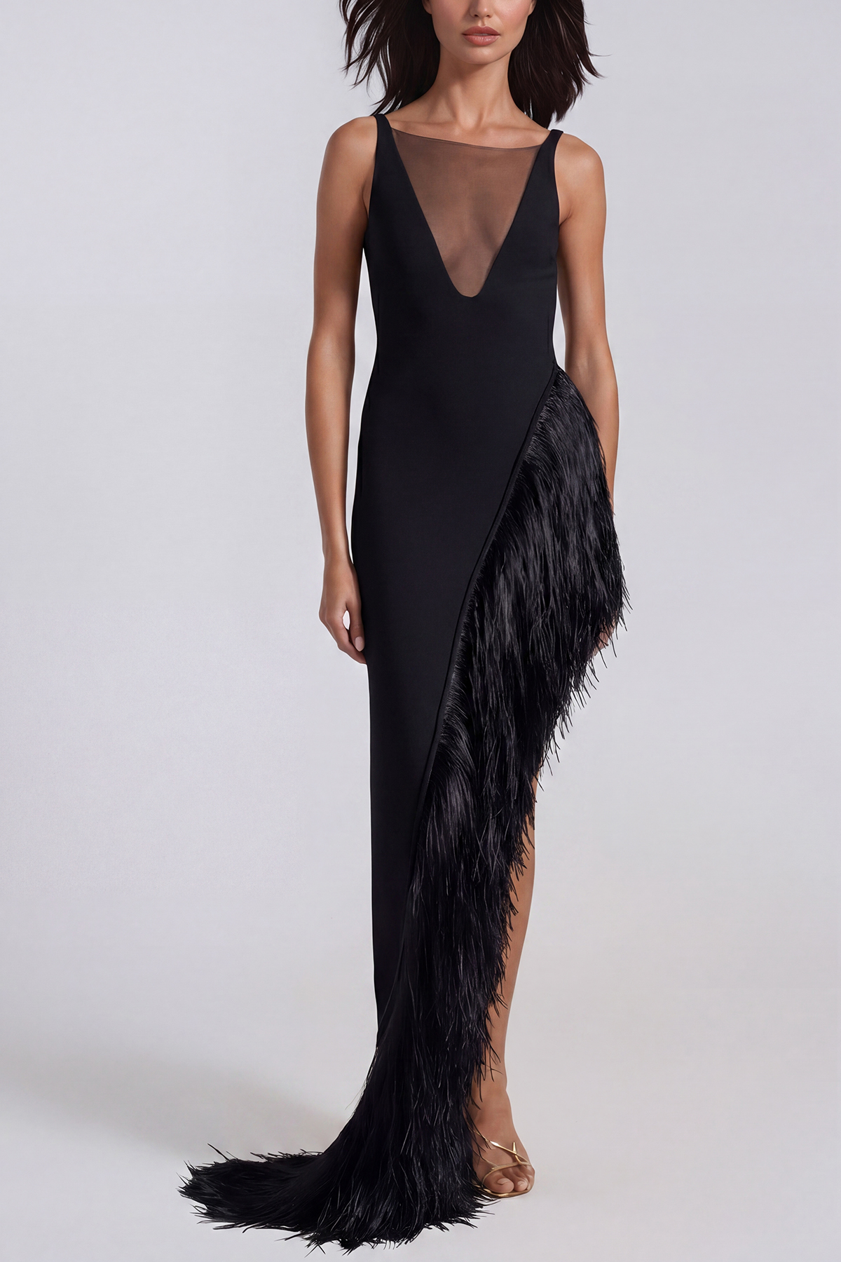 Feyz Asymmetric Fringe Maxi Dress In Black