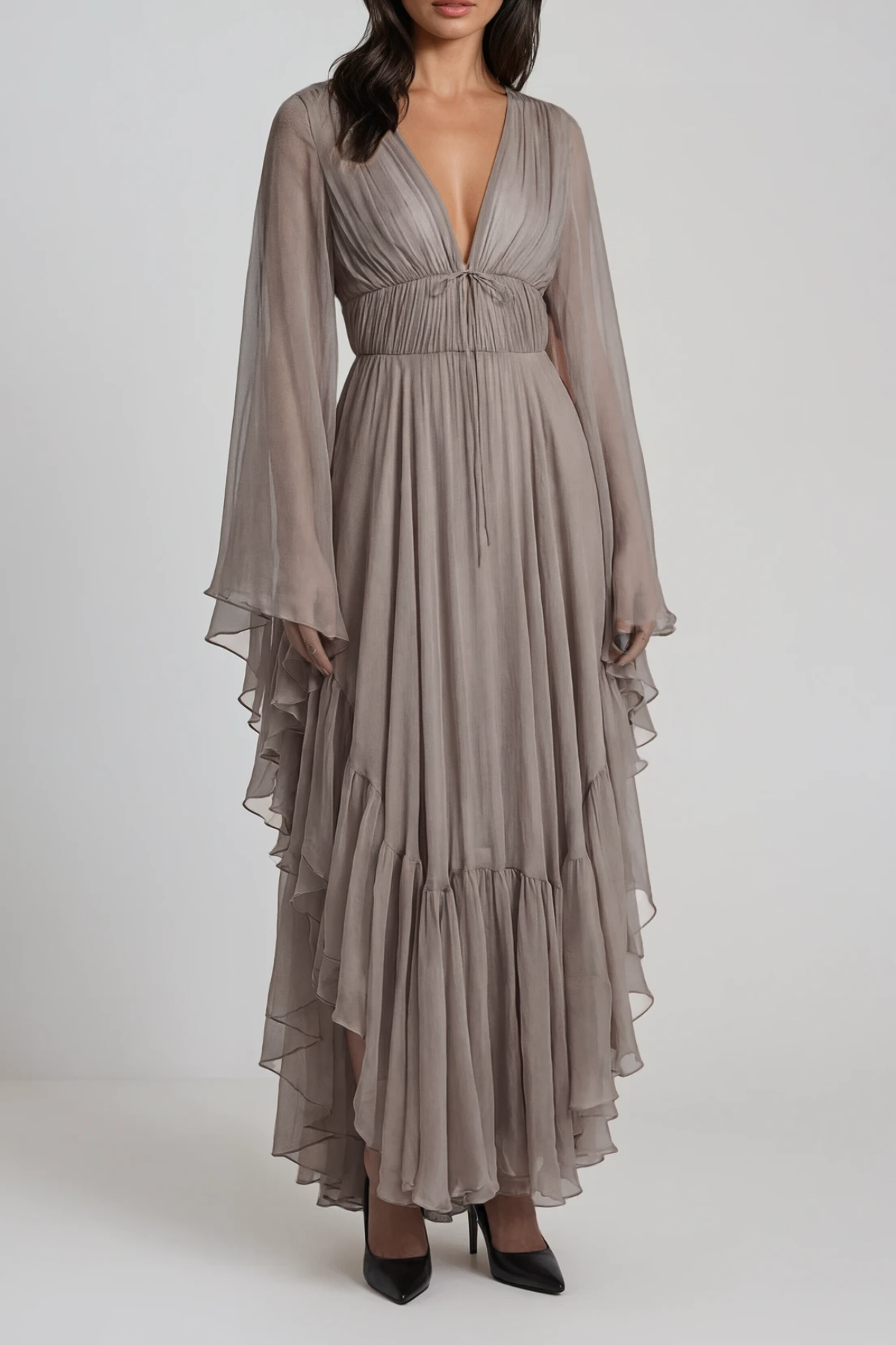 Ffion Plunge Ruffle Maxi Dress