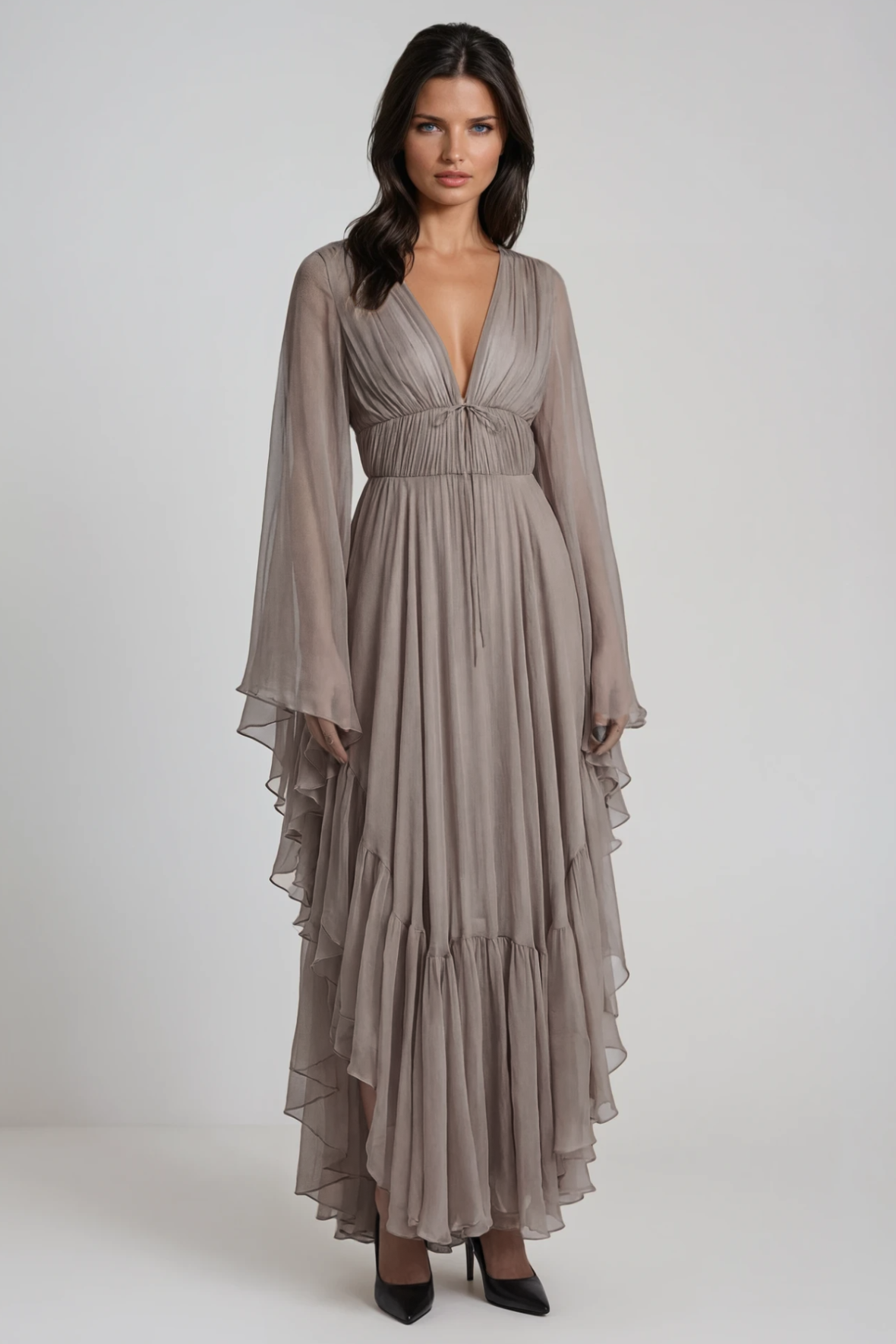 Ffion Plunge Ruffle Maxi Dress