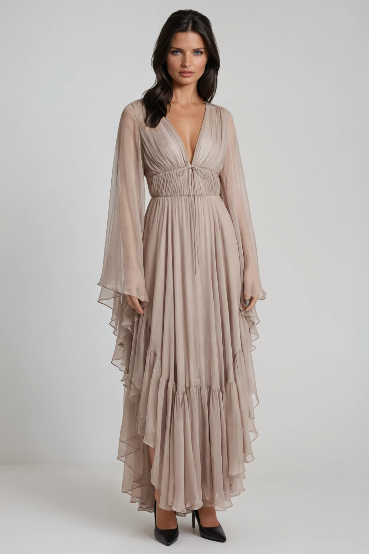 Ffion Plunge Ruffle Maxi Dress
