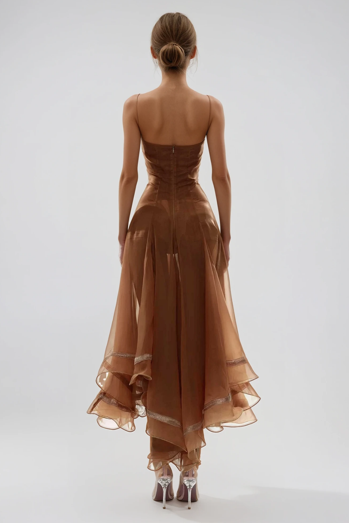 Fiacre Spaghetti Mesh Ruffle Maxi Dress