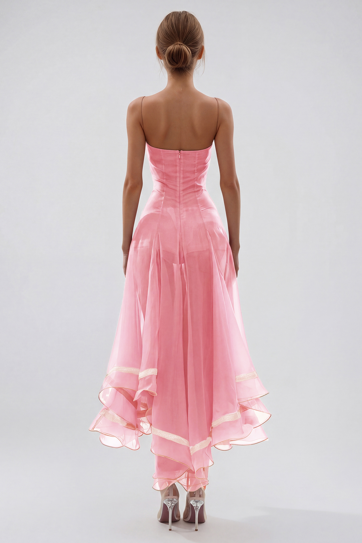 Fiacre Spaghetti Mesh Ruffle Maxi Dress In Pink