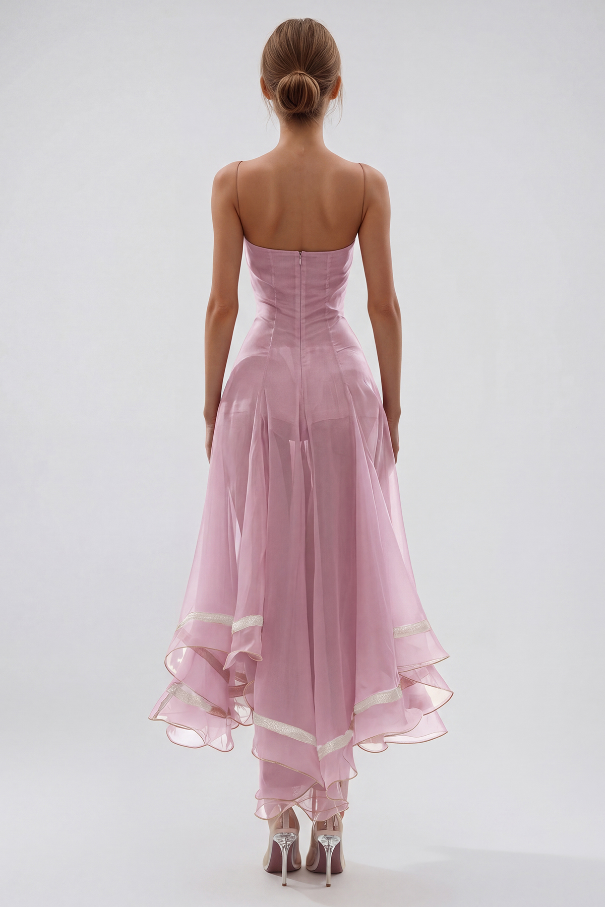 Fiacre Spaghetti Mesh Ruffle Maxi Dress In Pink