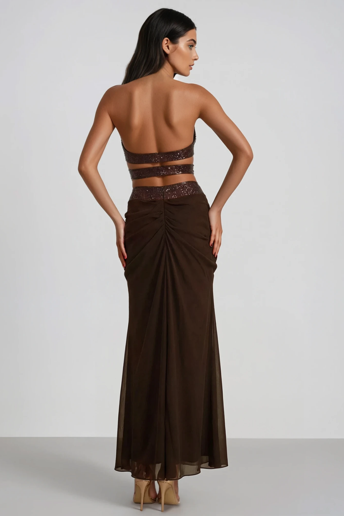 Fida Halter Neck Draped Skirt Set