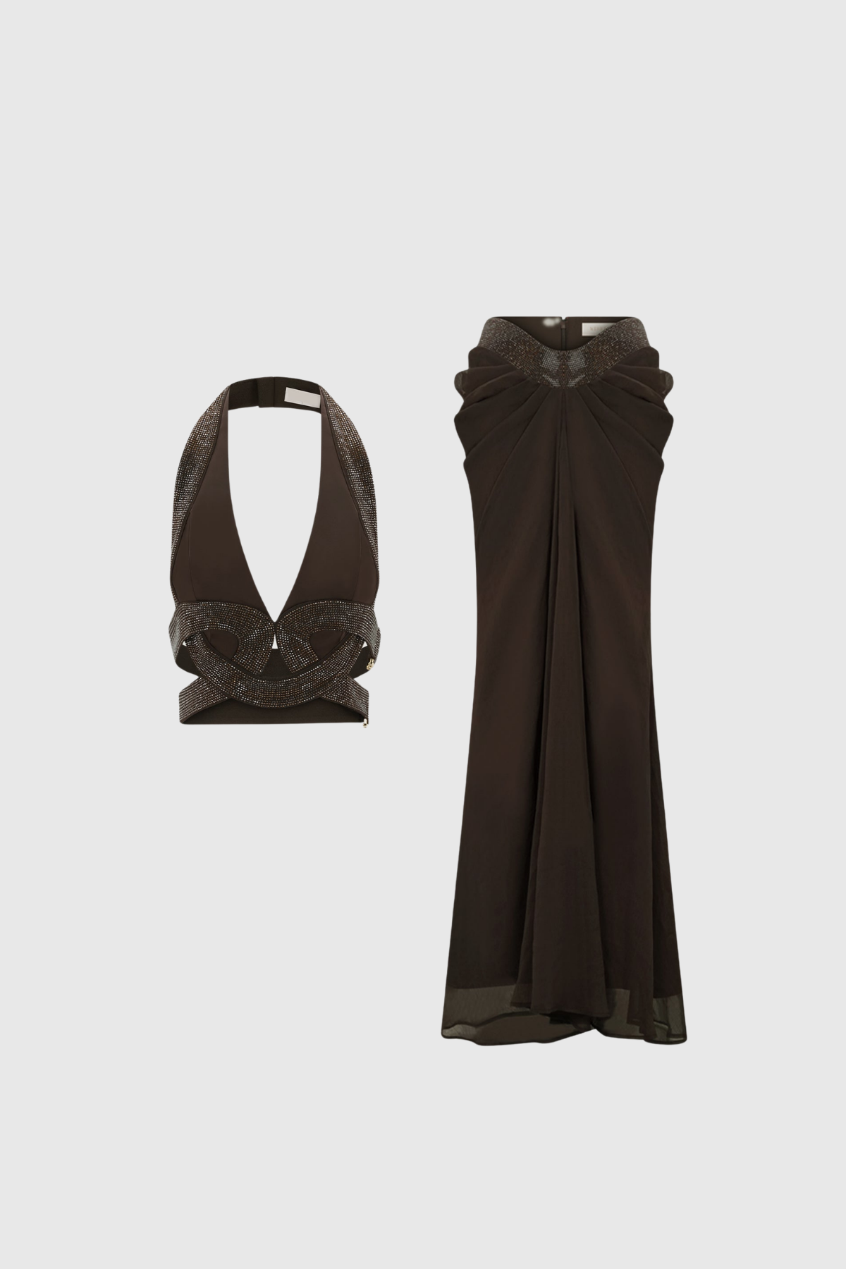 Fida Halter Neck Draped Skirt Set