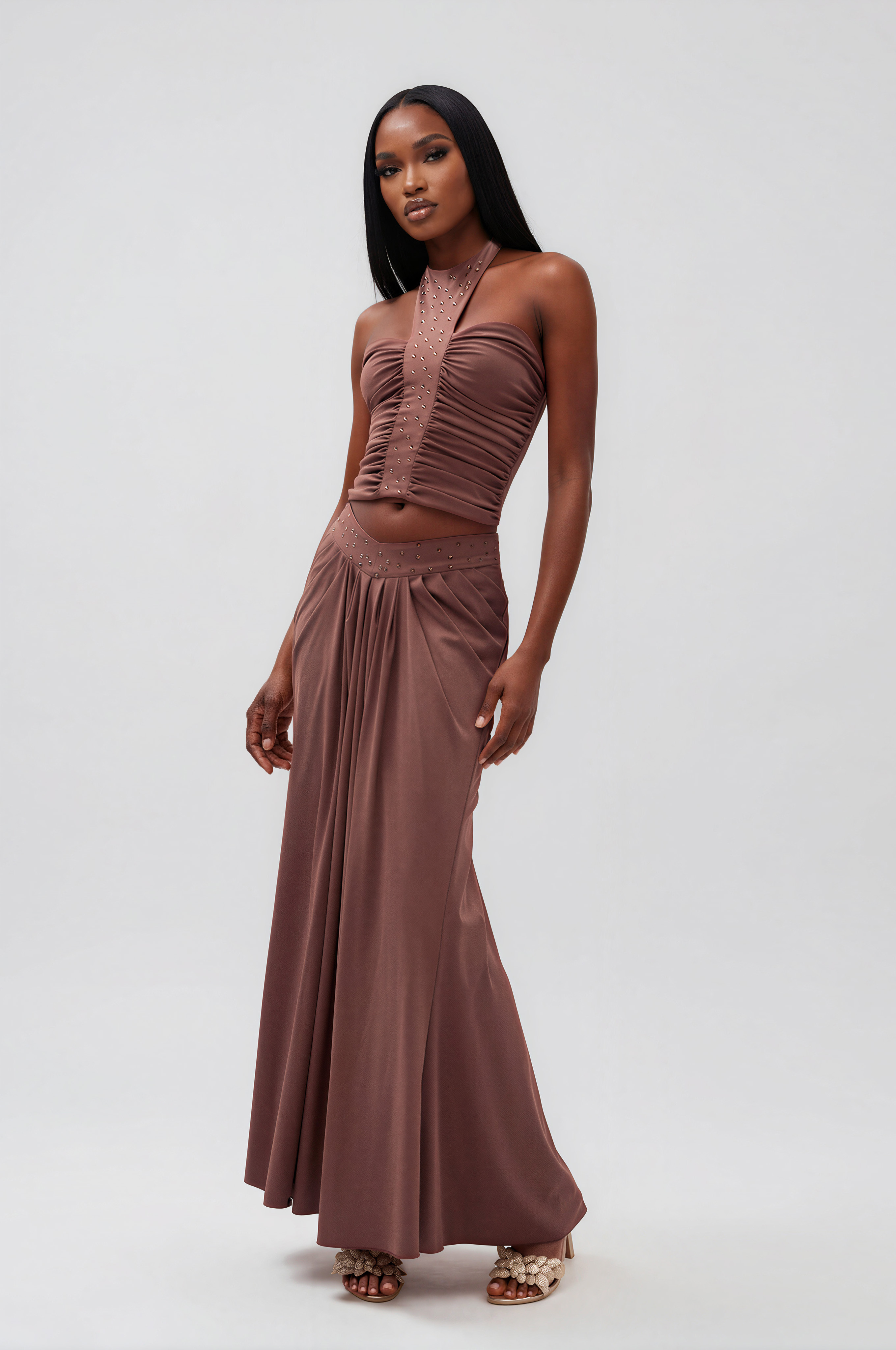 Fidelis Embellished Ruch Skirt Set