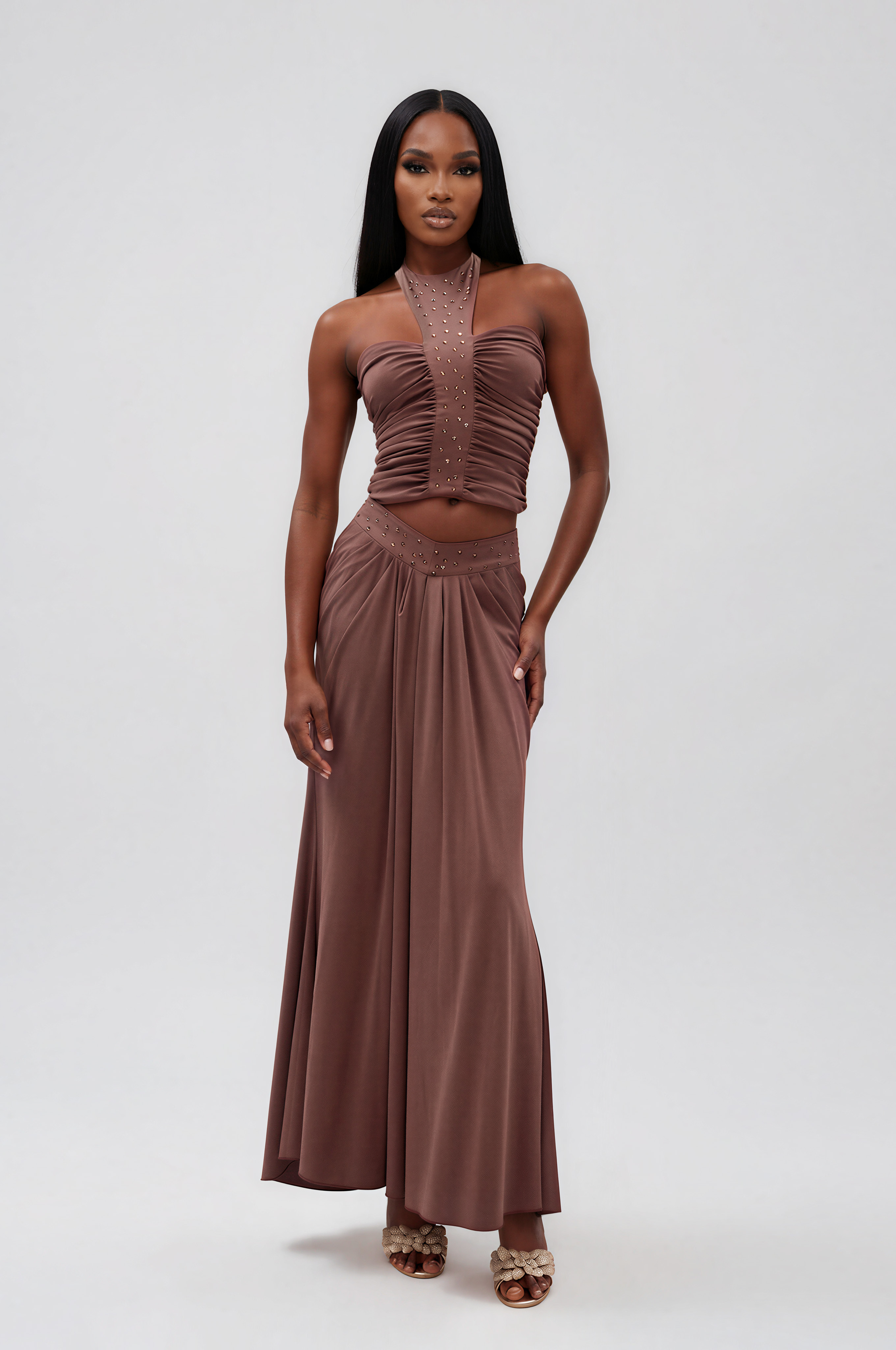 Fidelis Embellished Ruch Skirt Set
