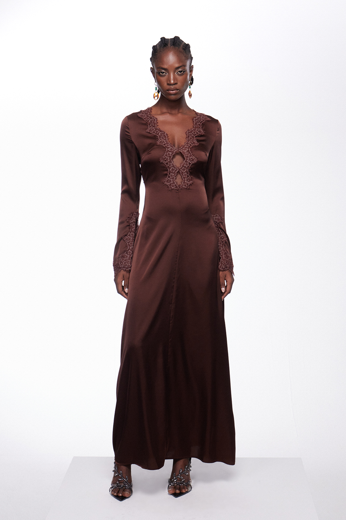 Fieke Plunge Lace Maxi Dress