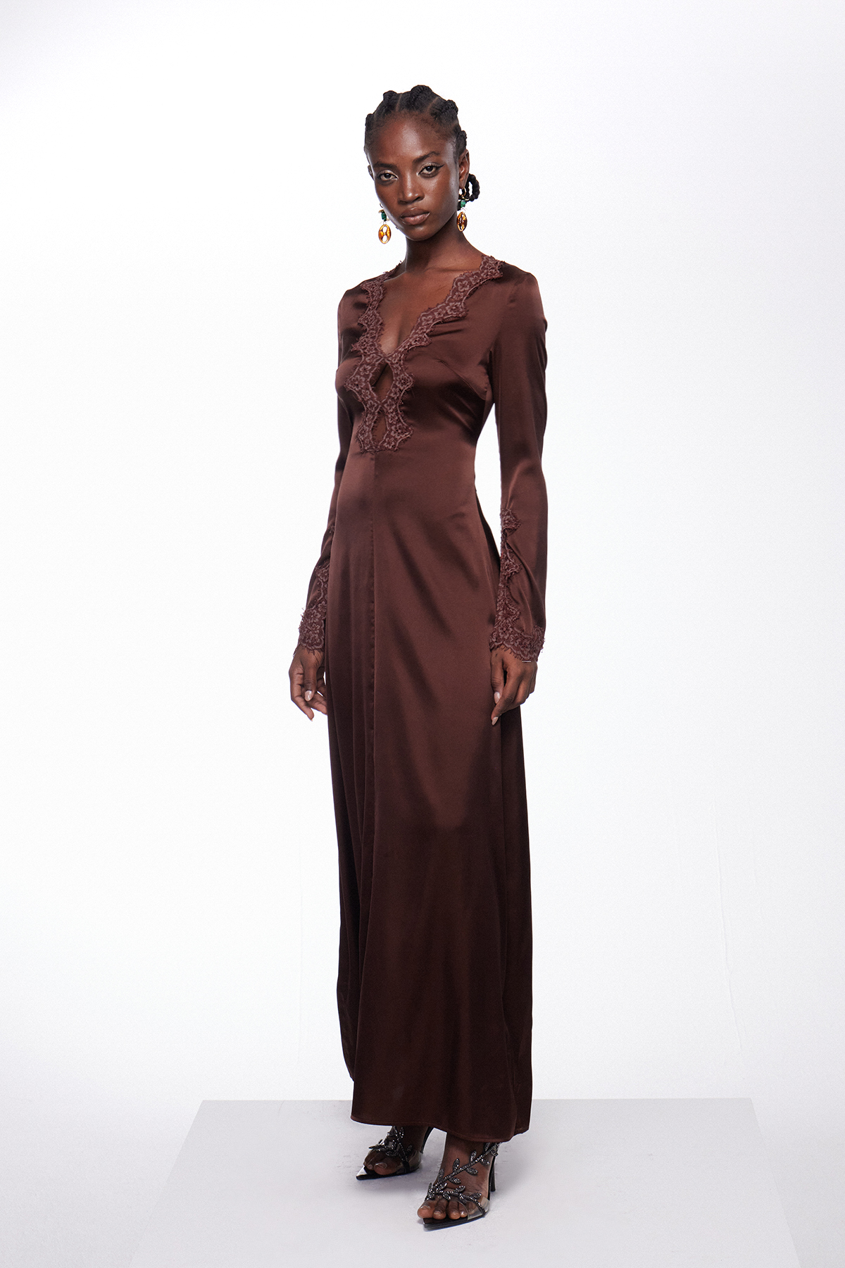 Fieke Plunge Lace Maxi Dress