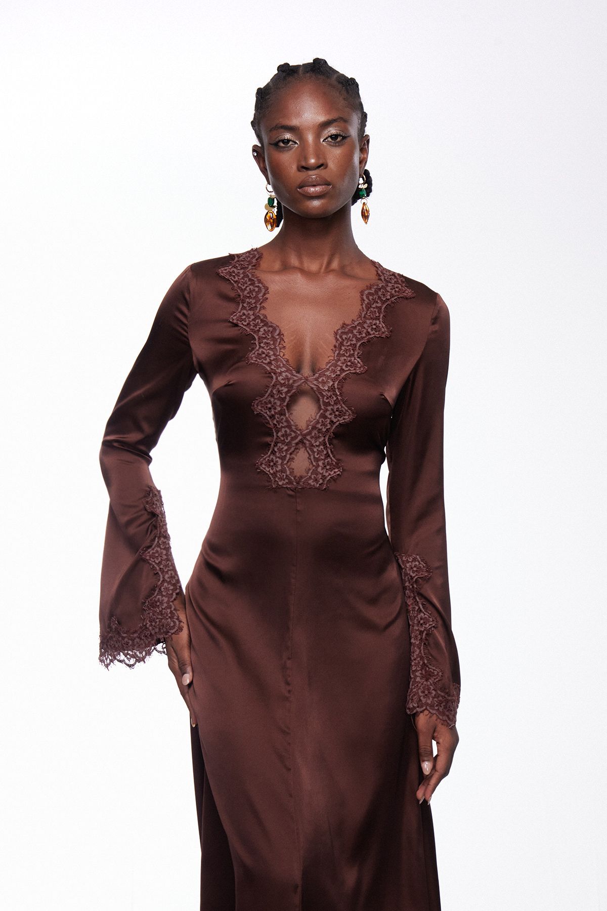 Fieke Plunge Lace Maxi Dress
