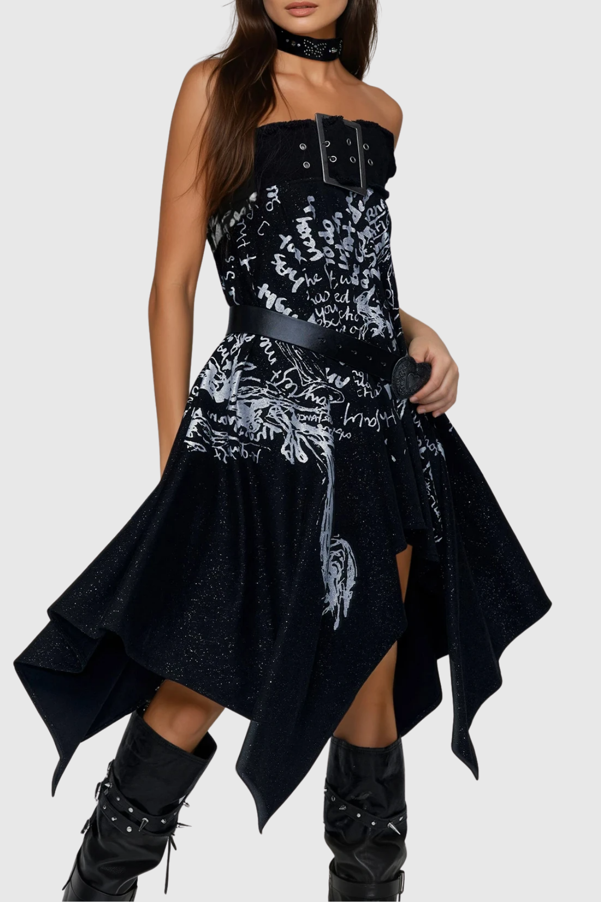 Fiera Asymmetric Ruffle Mini Dress In Black