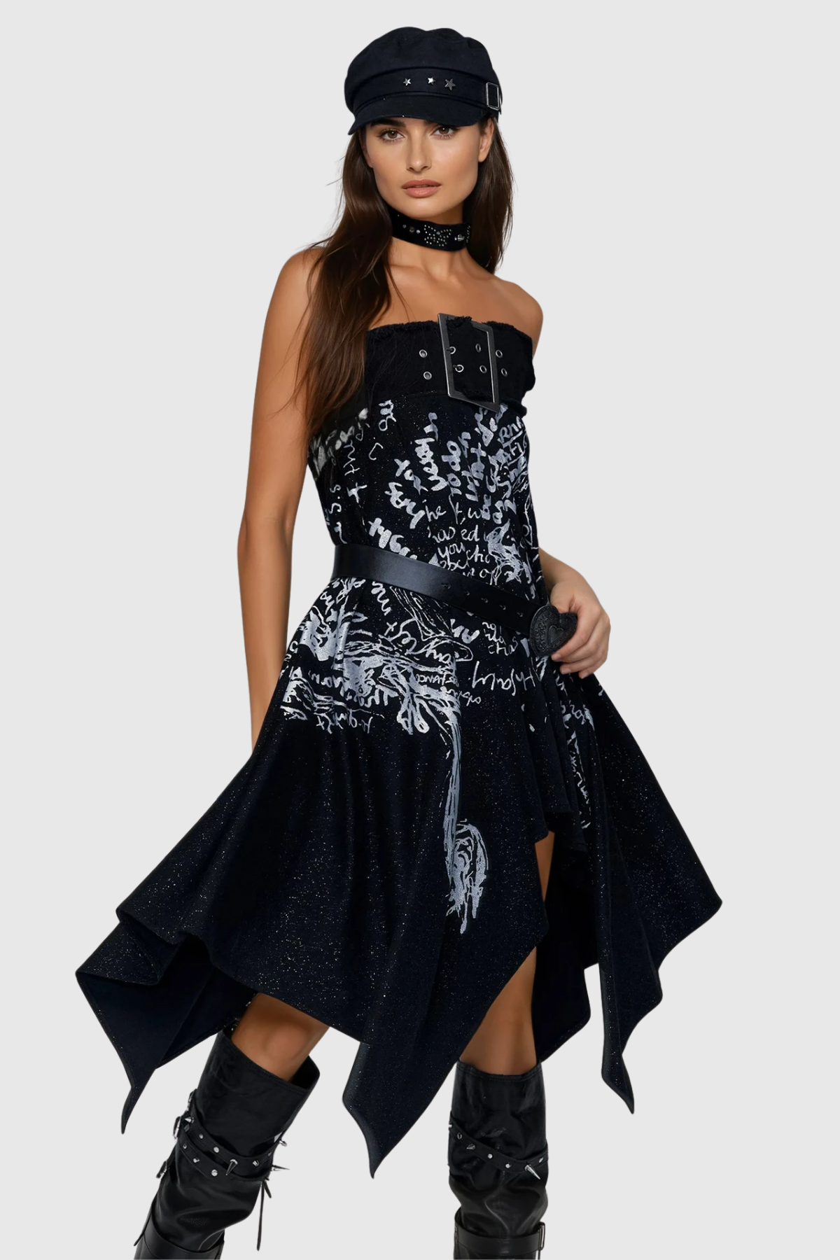 Fiera Asymmetric Ruffle Mini Dress In Black