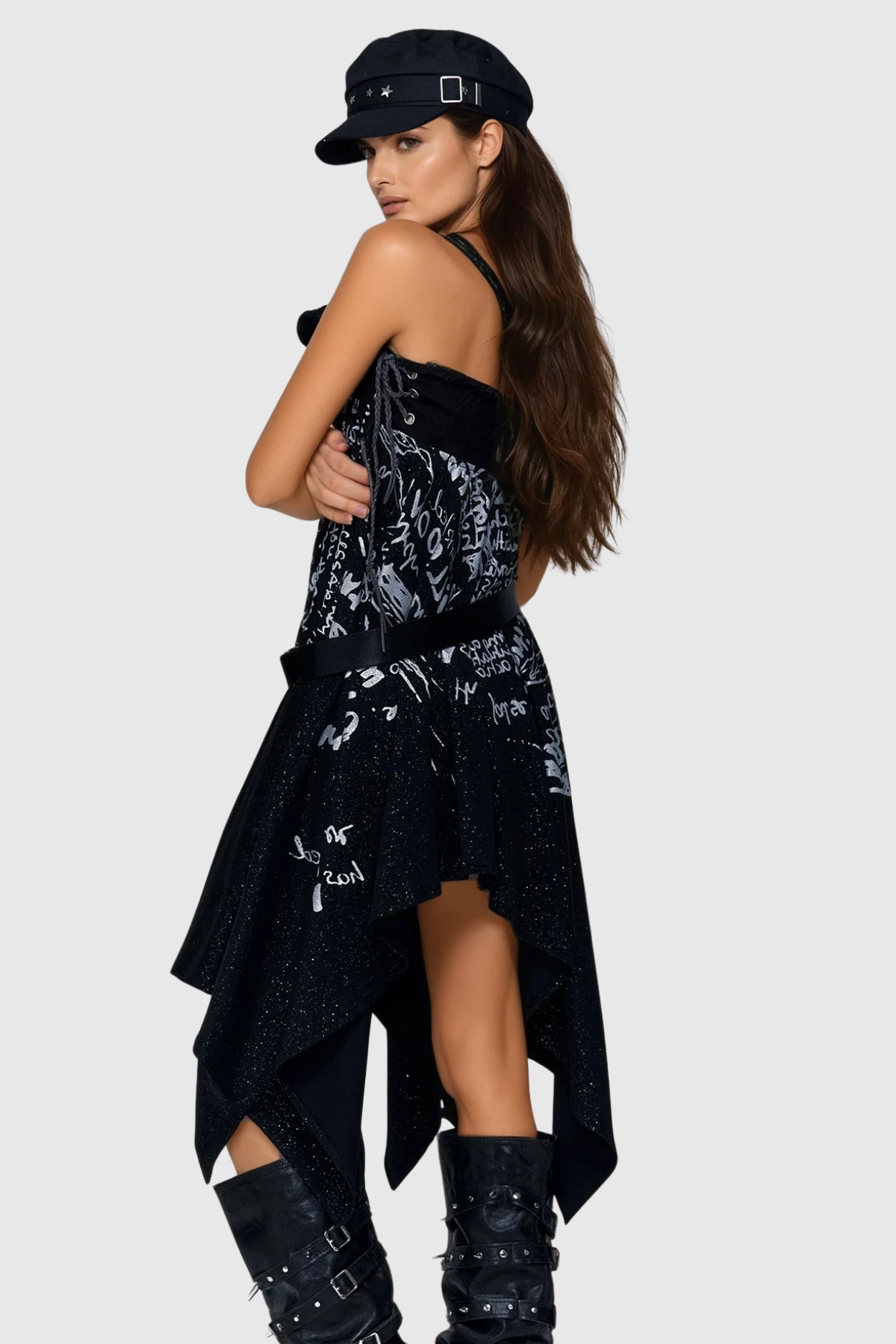 Fiera Asymmetric Ruffle Mini Dress In Black