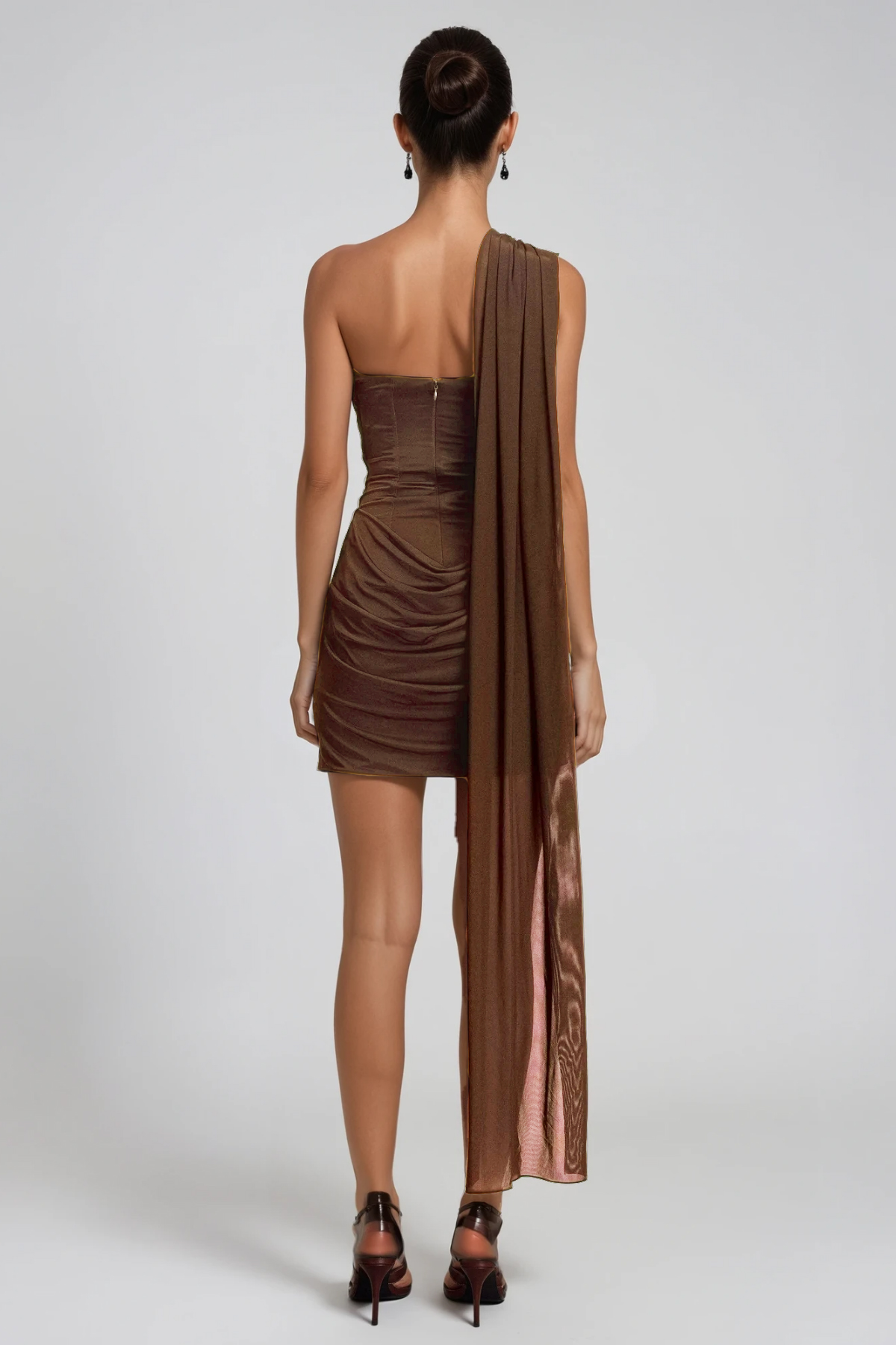 Fifi Draped Scarf Mini Dress In Brown