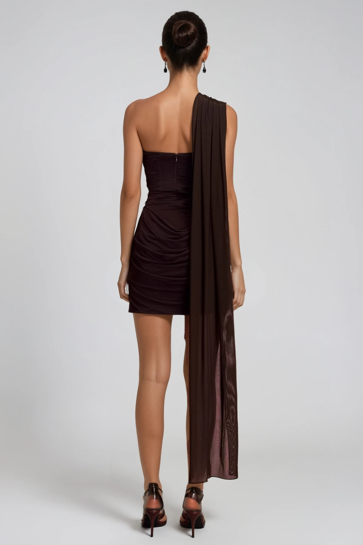 Fifi Draped Scarf Mini Dress In Brown