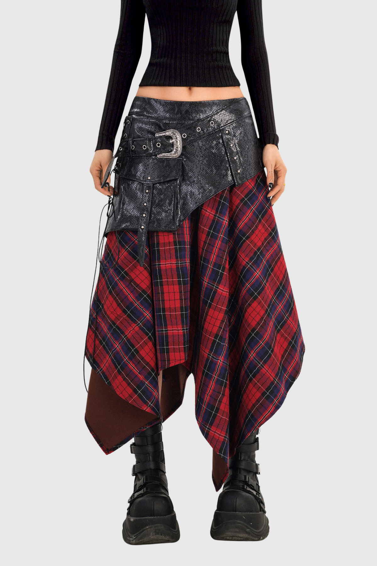 Figaro Asymmetric Grid Leather Maxi Skirt