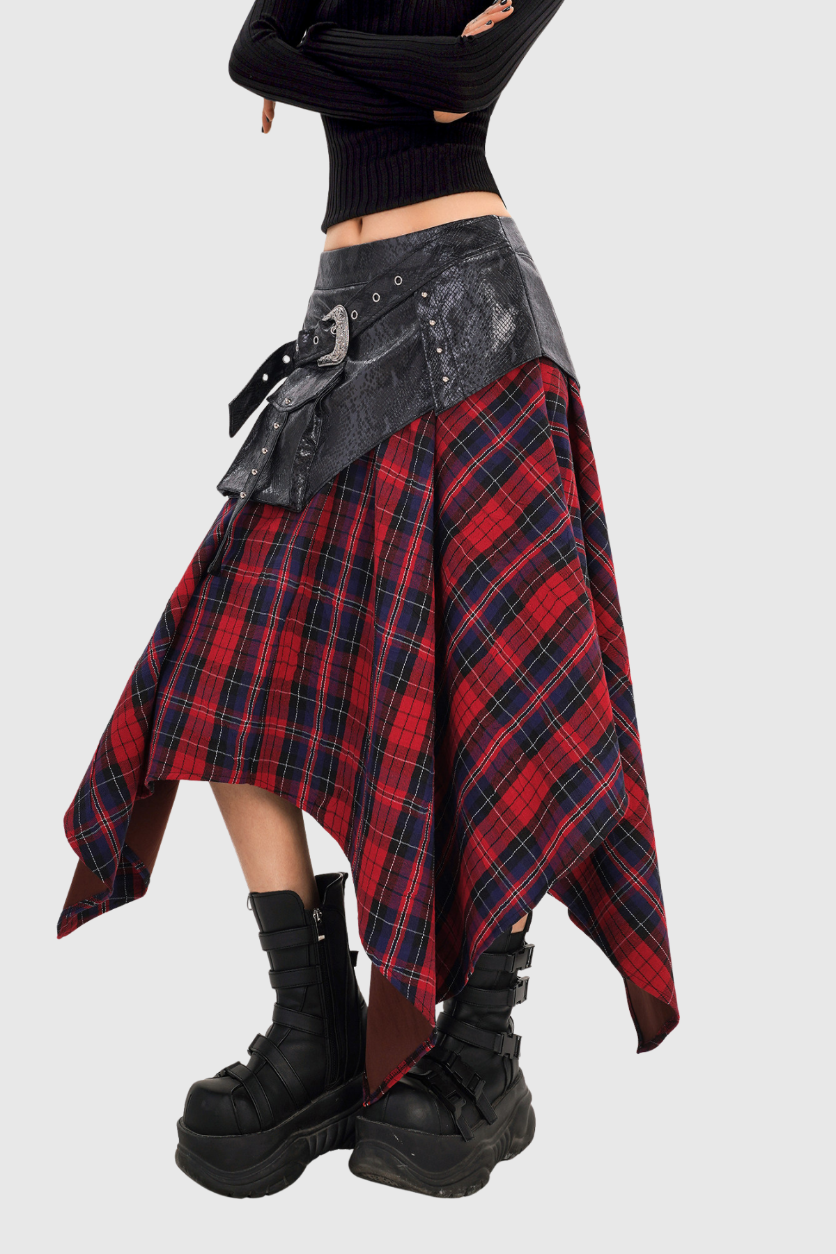 Figaro Asymmetric Grid Leather Maxi Skirt