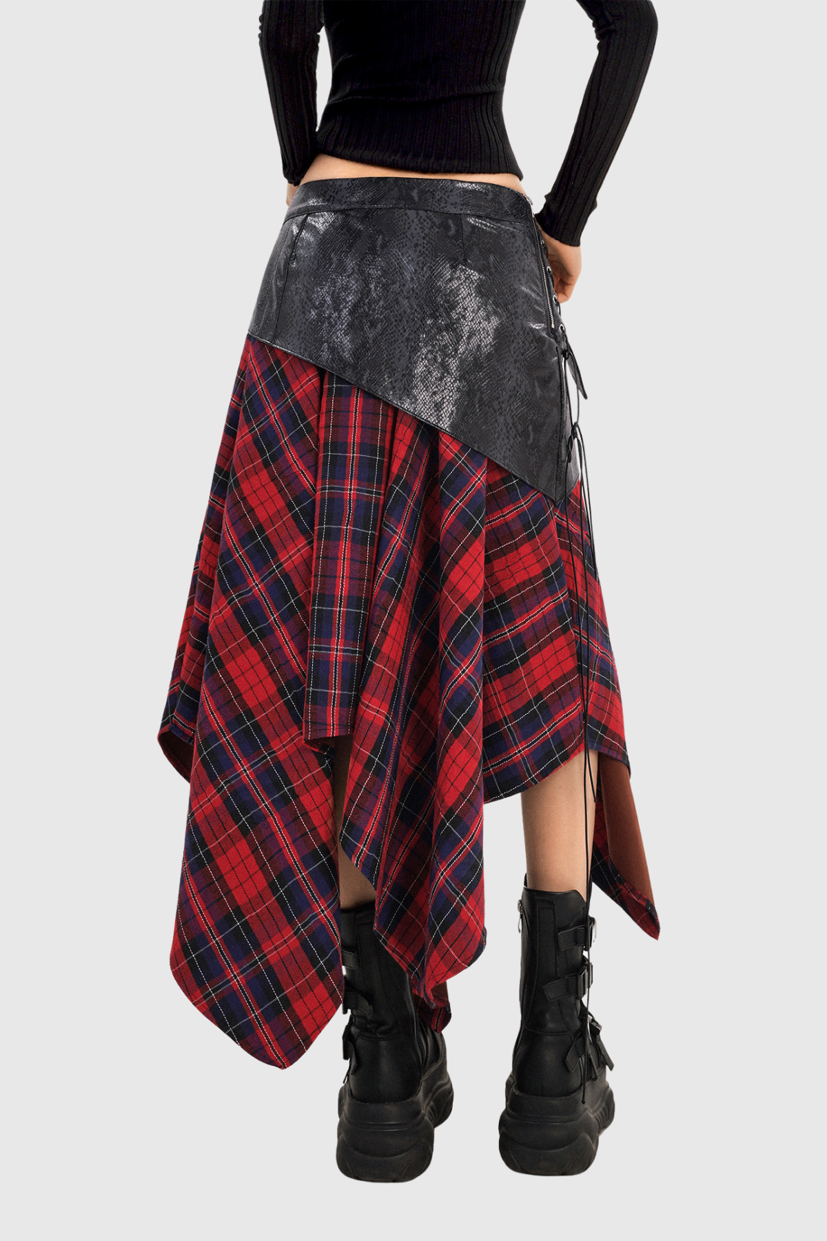 Figaro Asymmetric Grid Leather Maxi Skirt