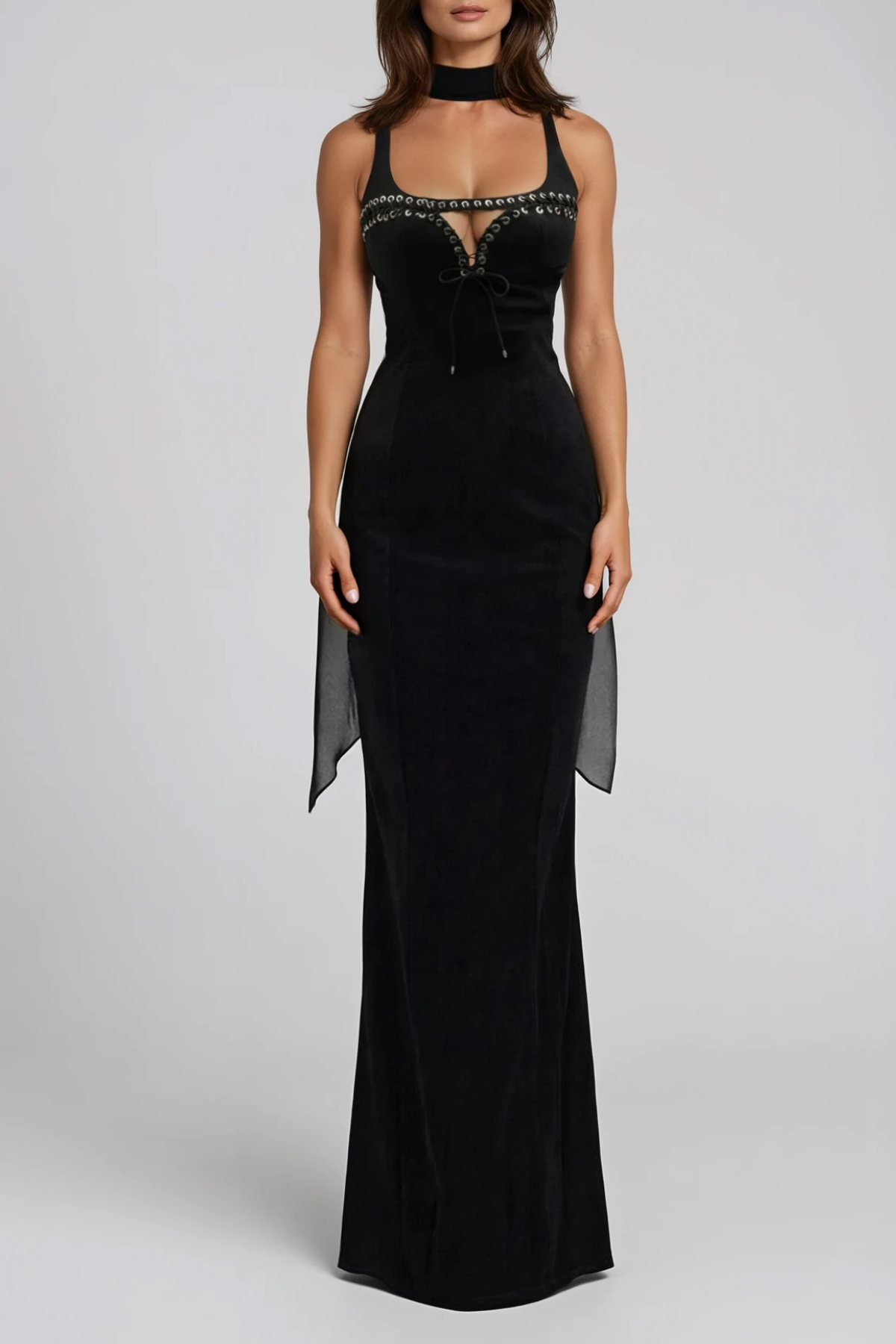 Fikri Lace Up Cutout Scarf Maxi Dress