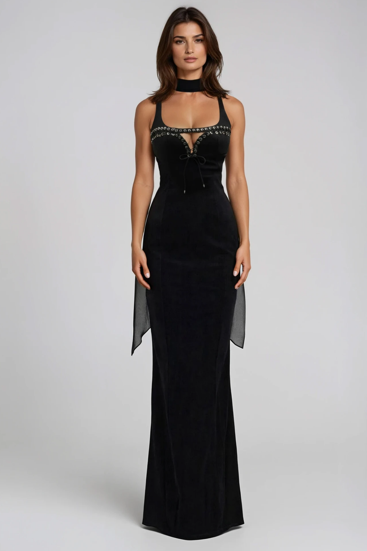 Fikri Lace Up Cutout Scarf Maxi Dress