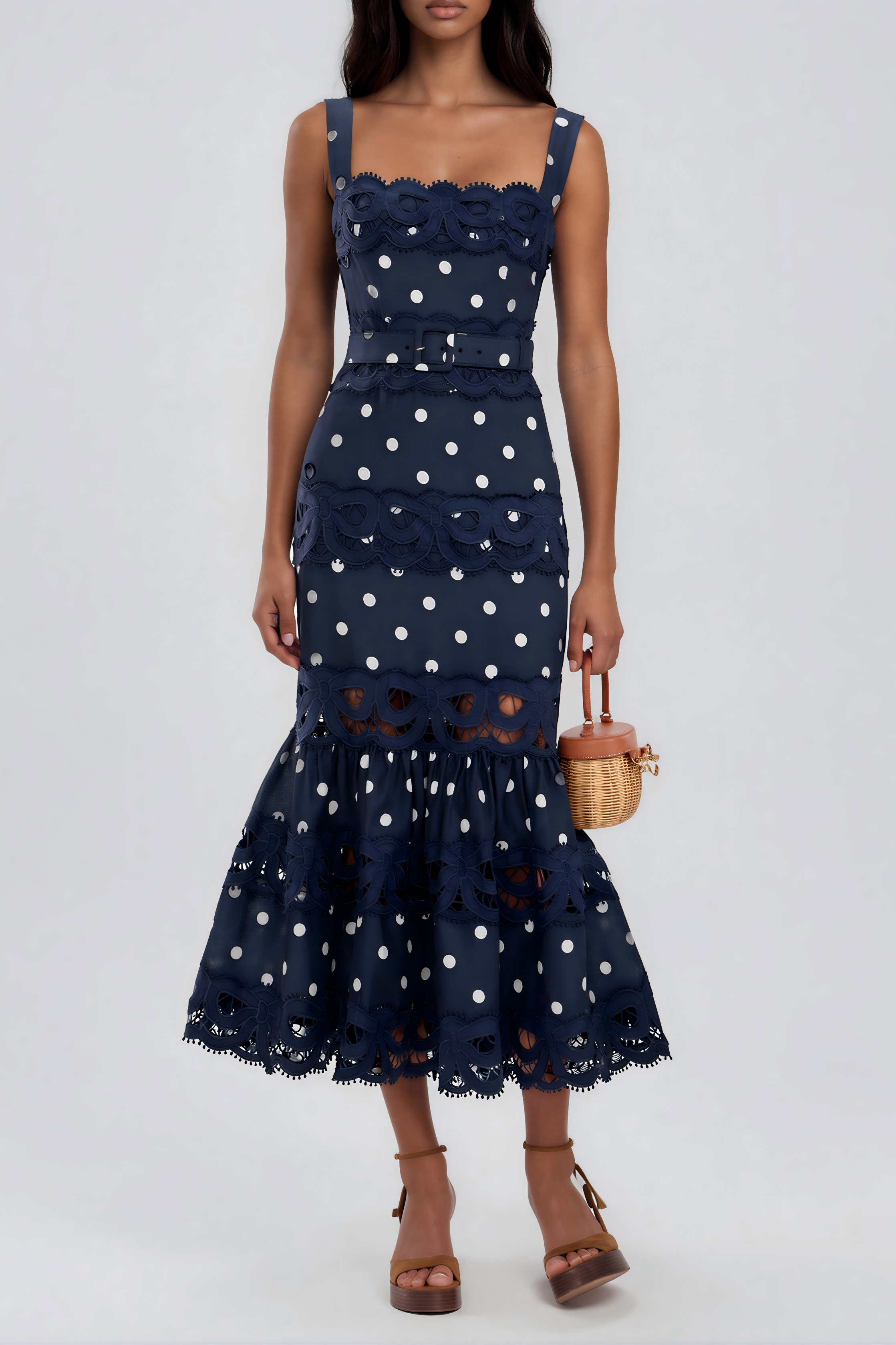 Filiberto Dot Cutout Mermaid Maxi Dress In Navy