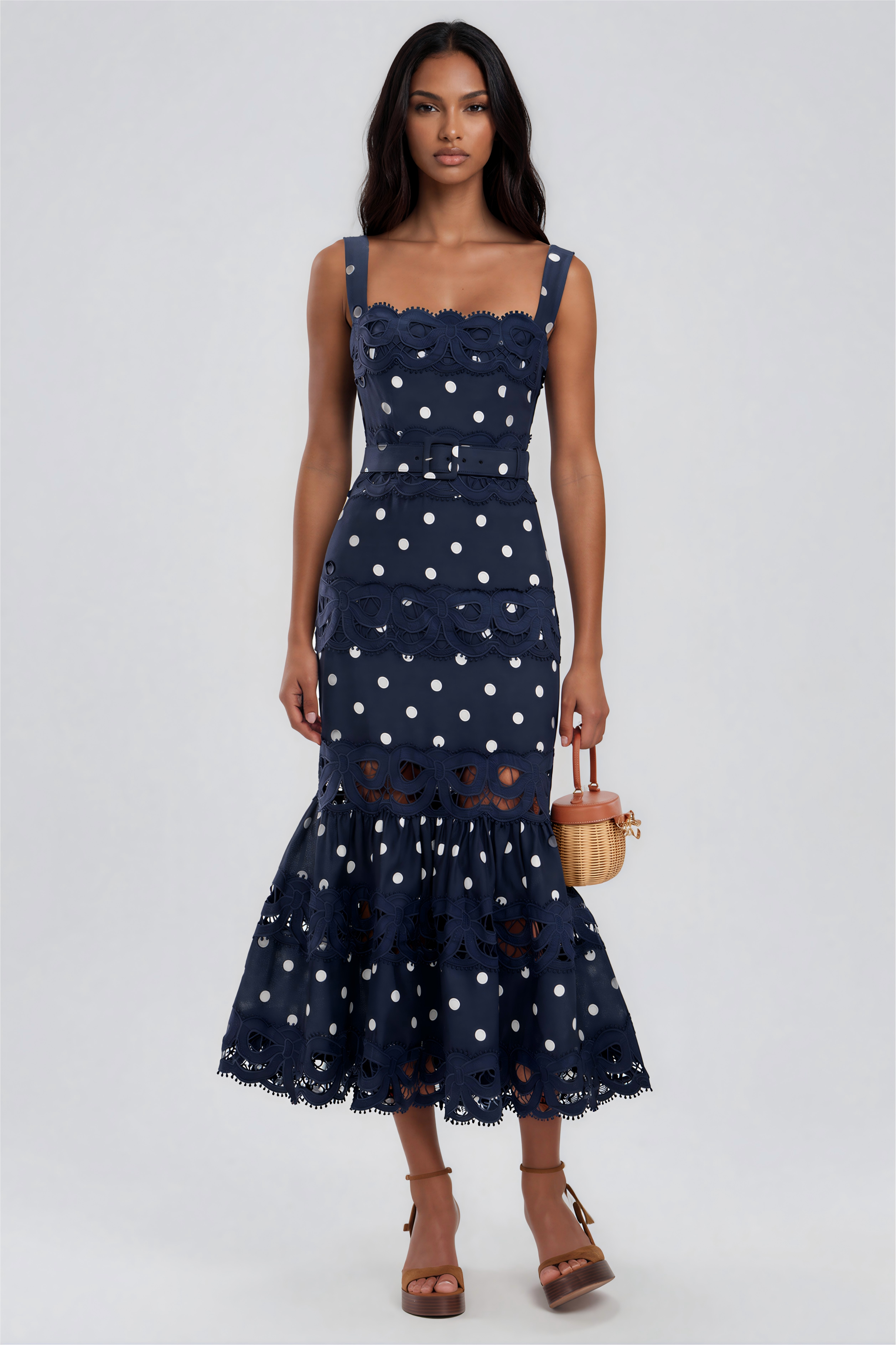 Filiberto Dot Cutout Mermaid Maxi Dress In Navy
