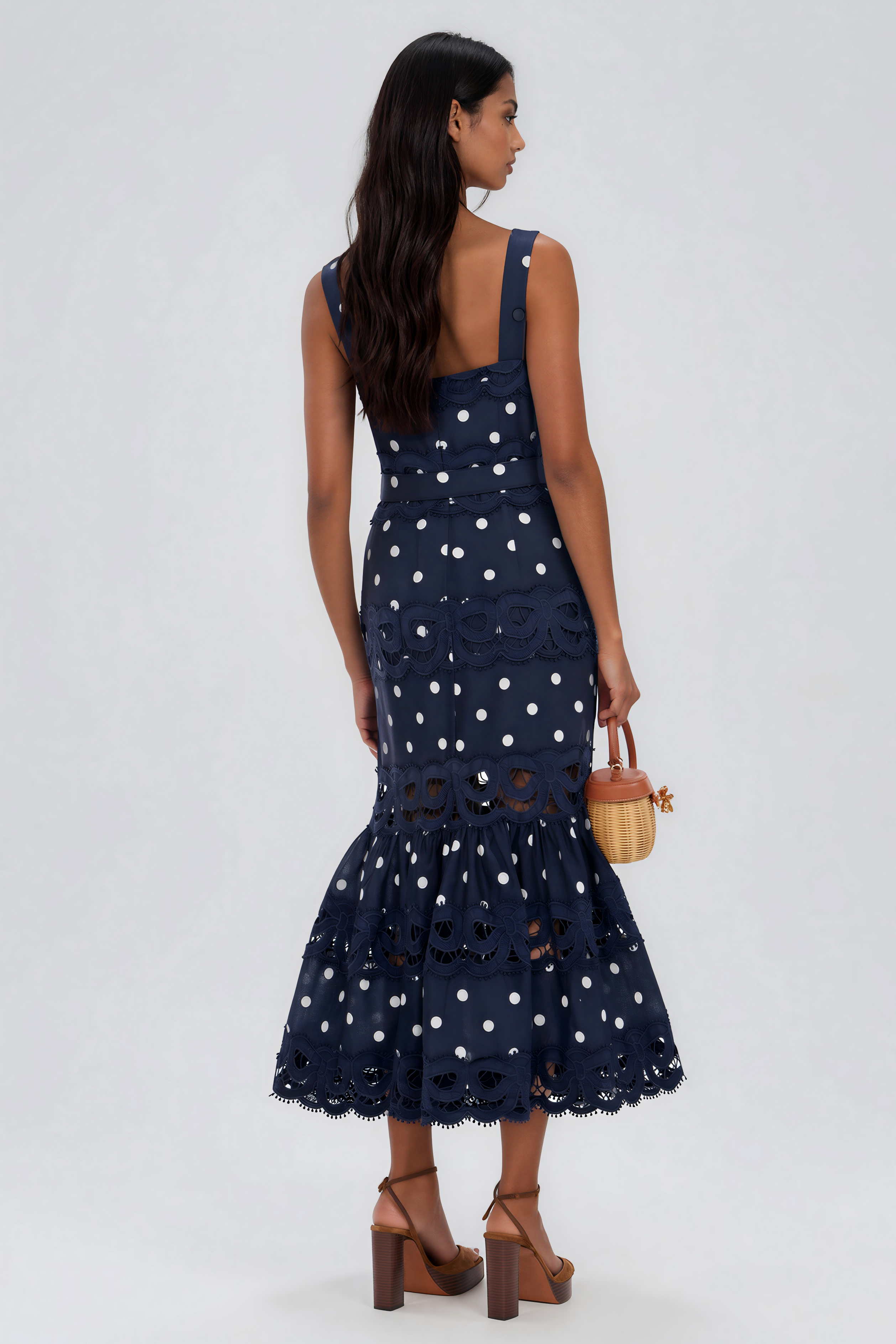 Filiberto Dot Cutout Mermaid Maxi Dress In Navy