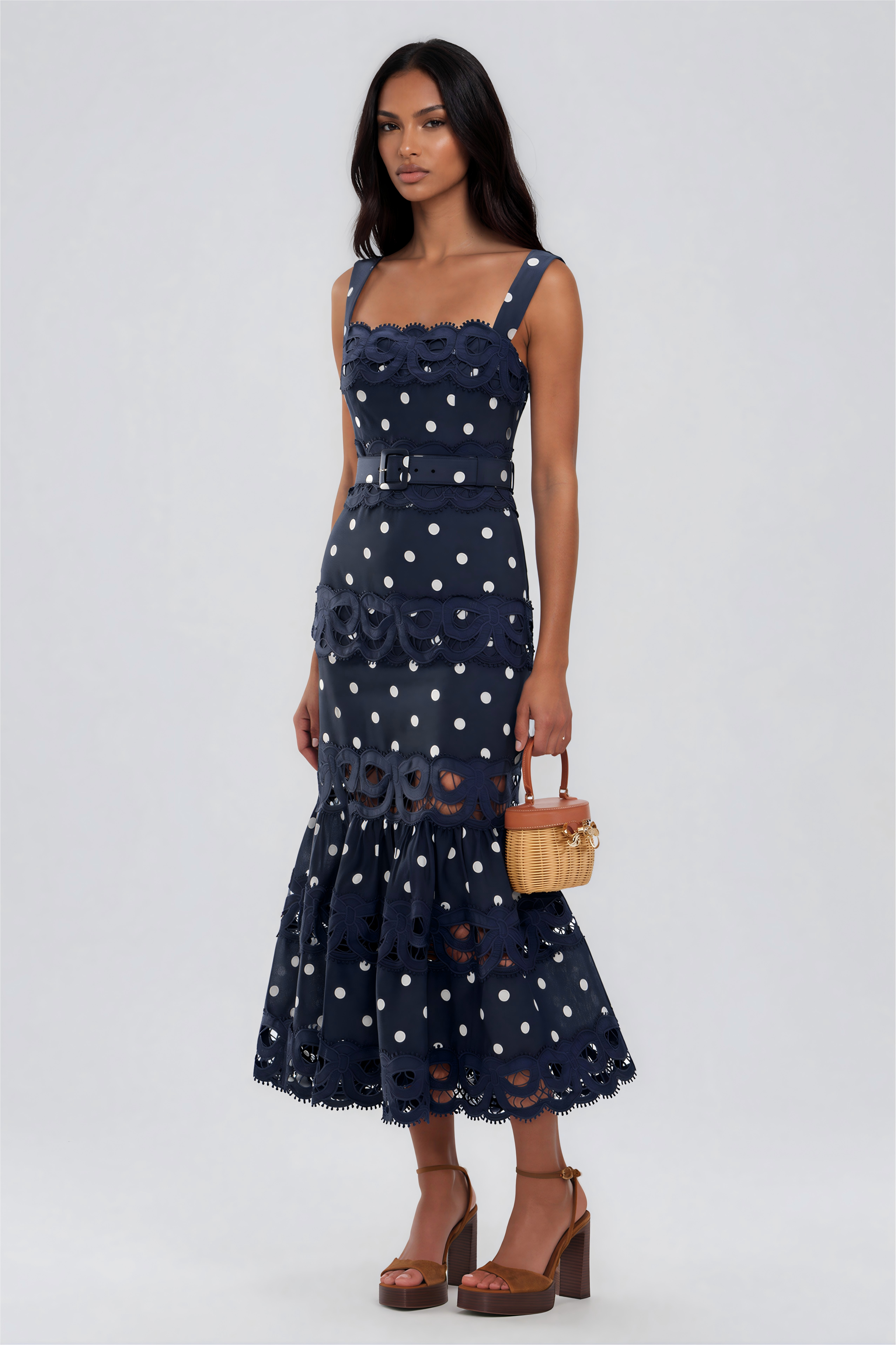 Filiberto Dot Cutout Mermaid Maxi Dress In Navy