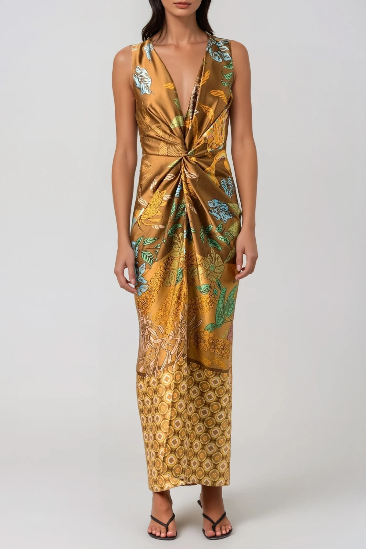 Filipina Sleeveless Twist Print Maxi Dress