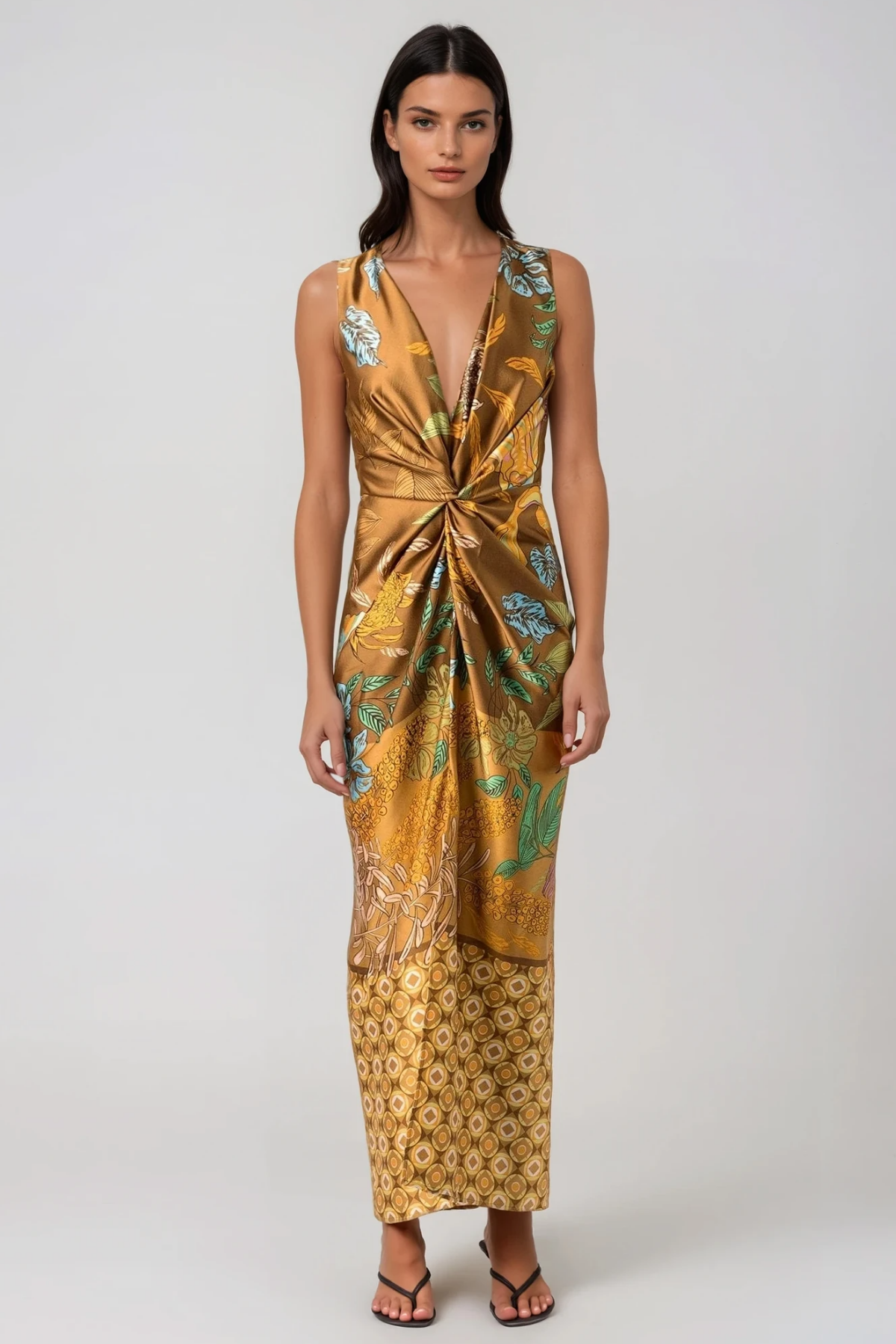 Filipina Sleeveless Twist Print Maxi Dress