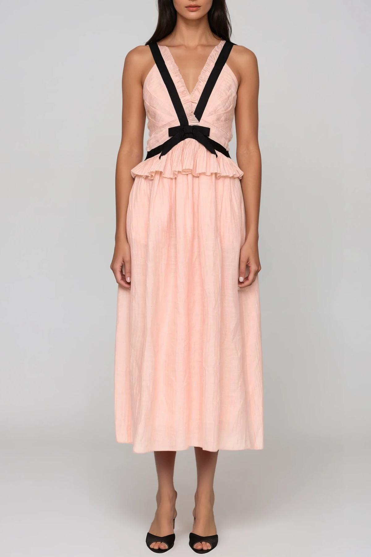 Filipp V Neck Bow Midi Dress In Pink