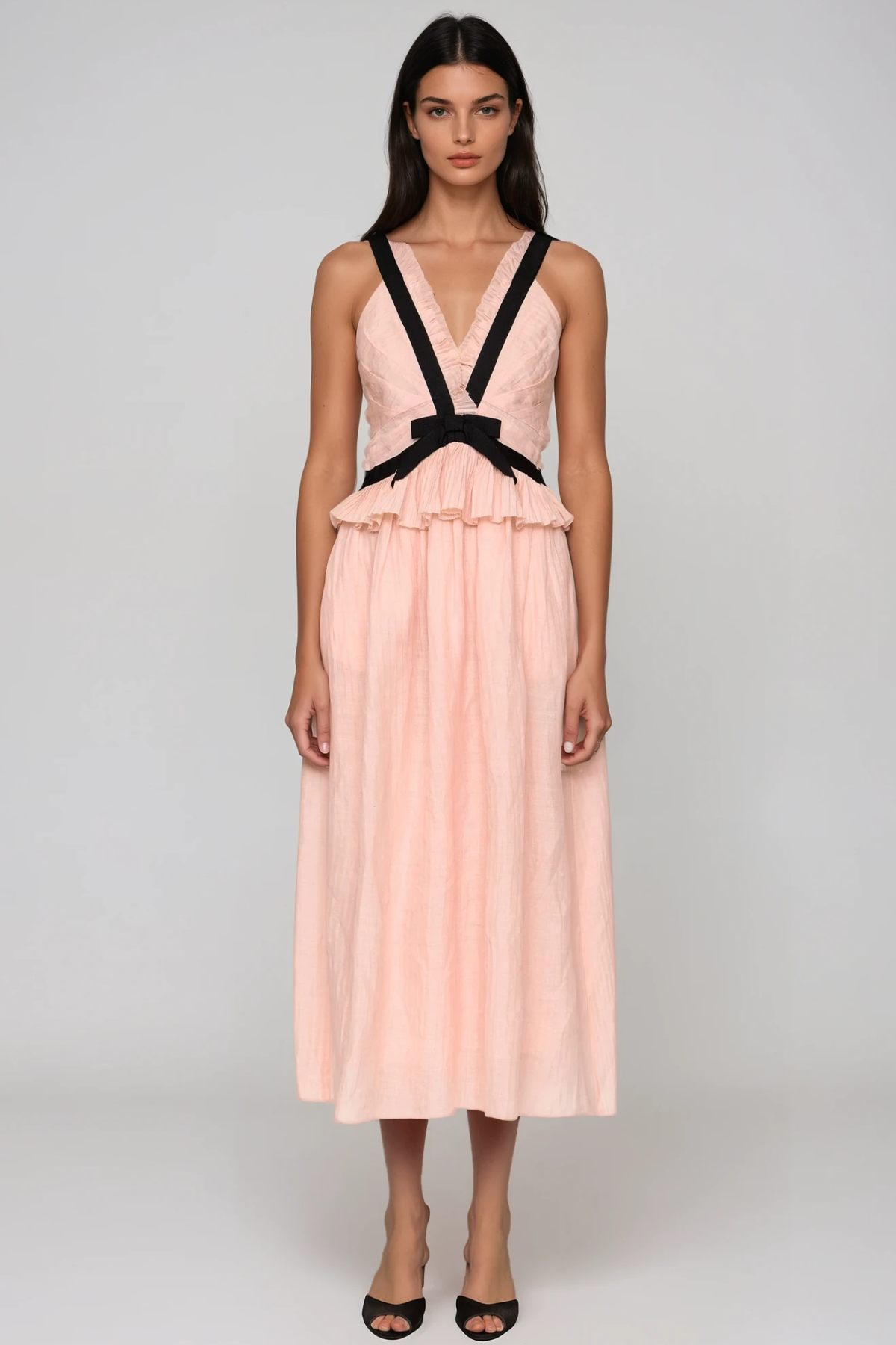Filipp V Neck Bow Midi Dress In Pink