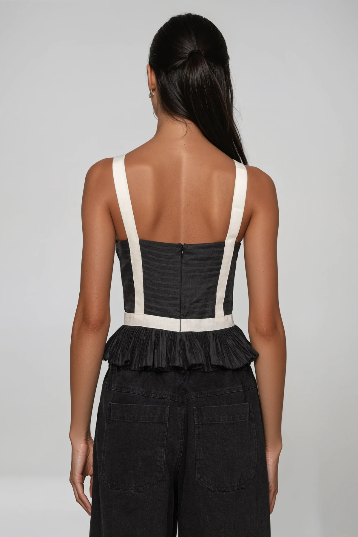 Filipp V Neck Bow Top In Black