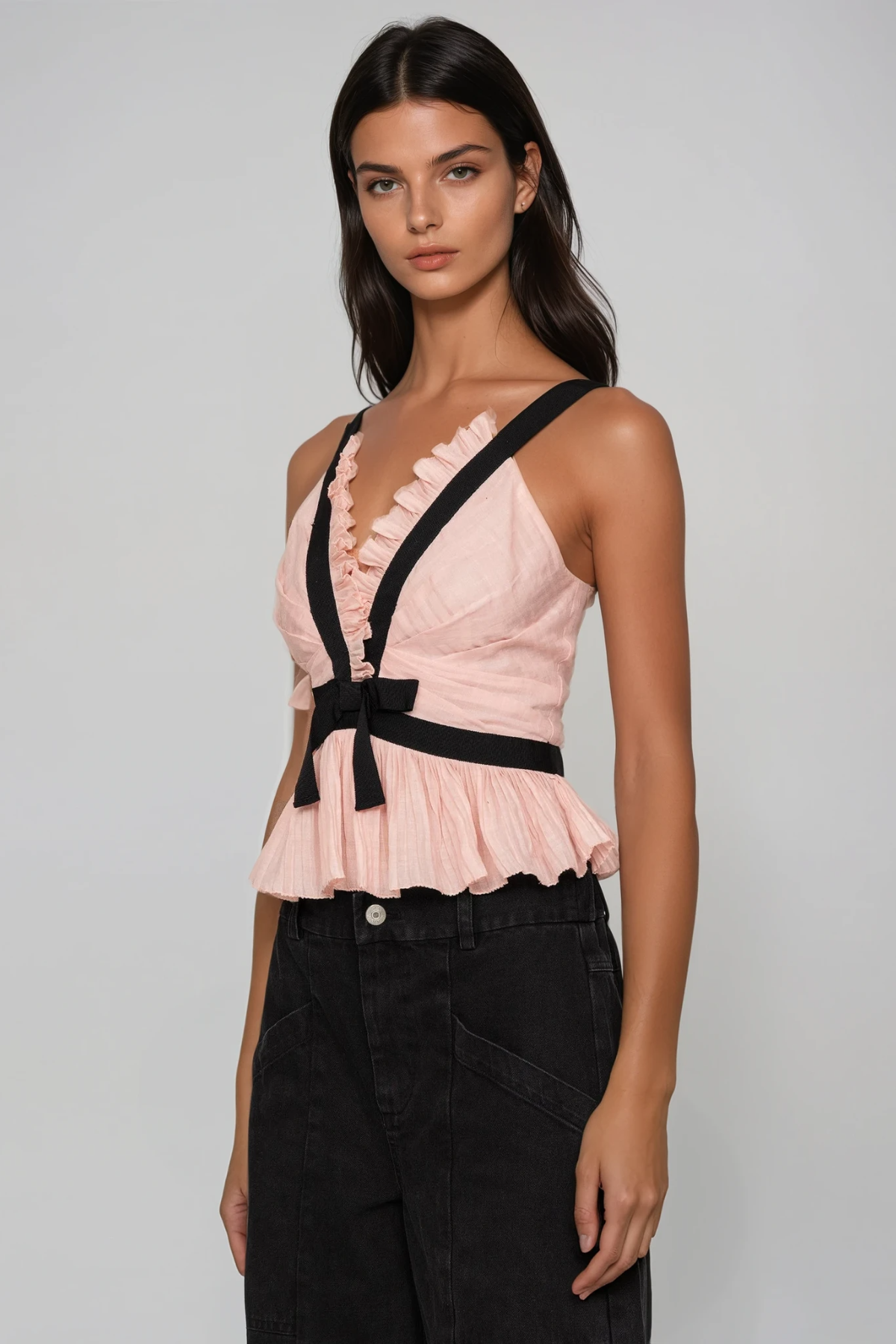 Filipp V Neck Bow Top In Pink
