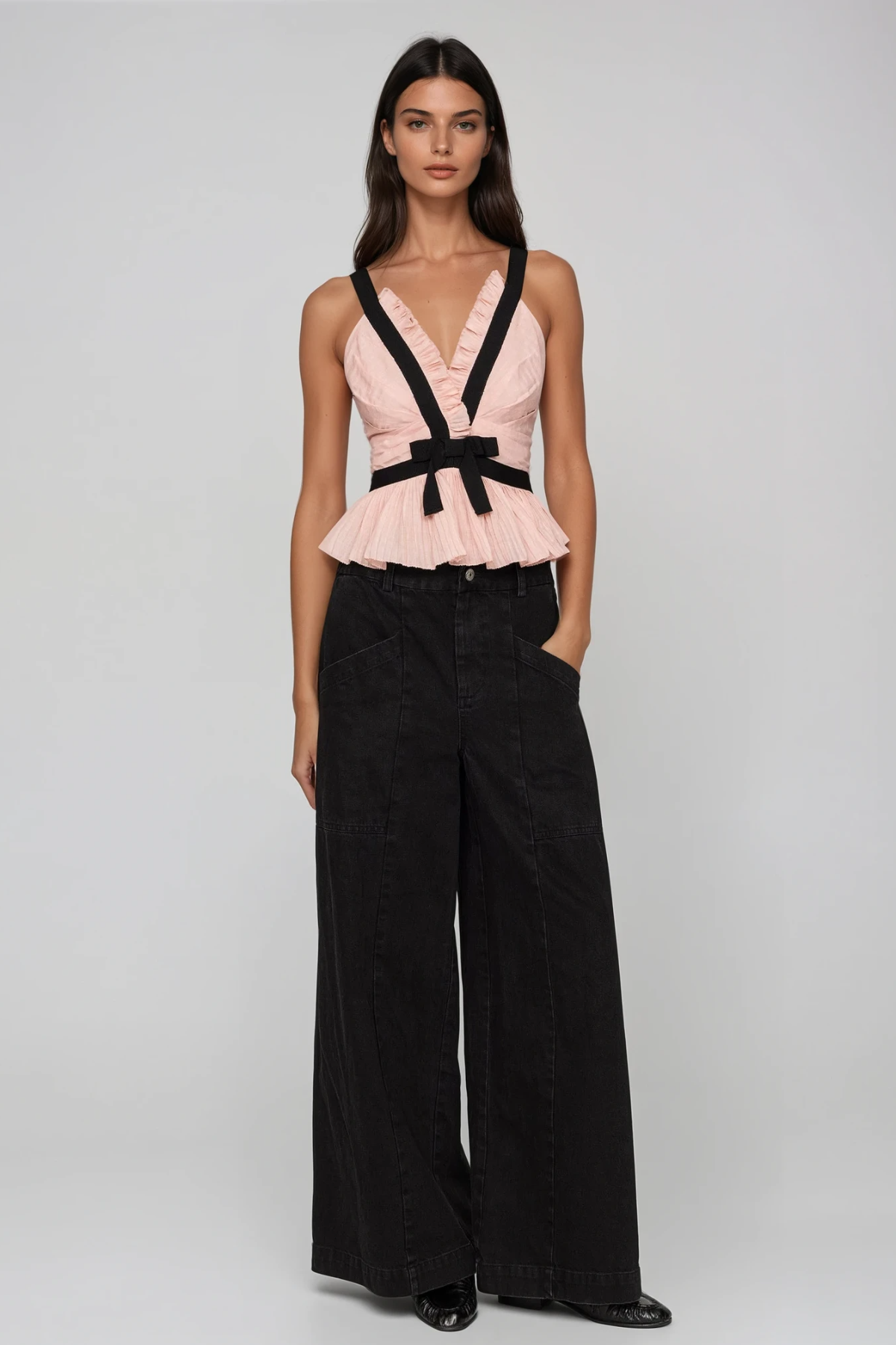 Filipp V Neck Bow Top In Pink