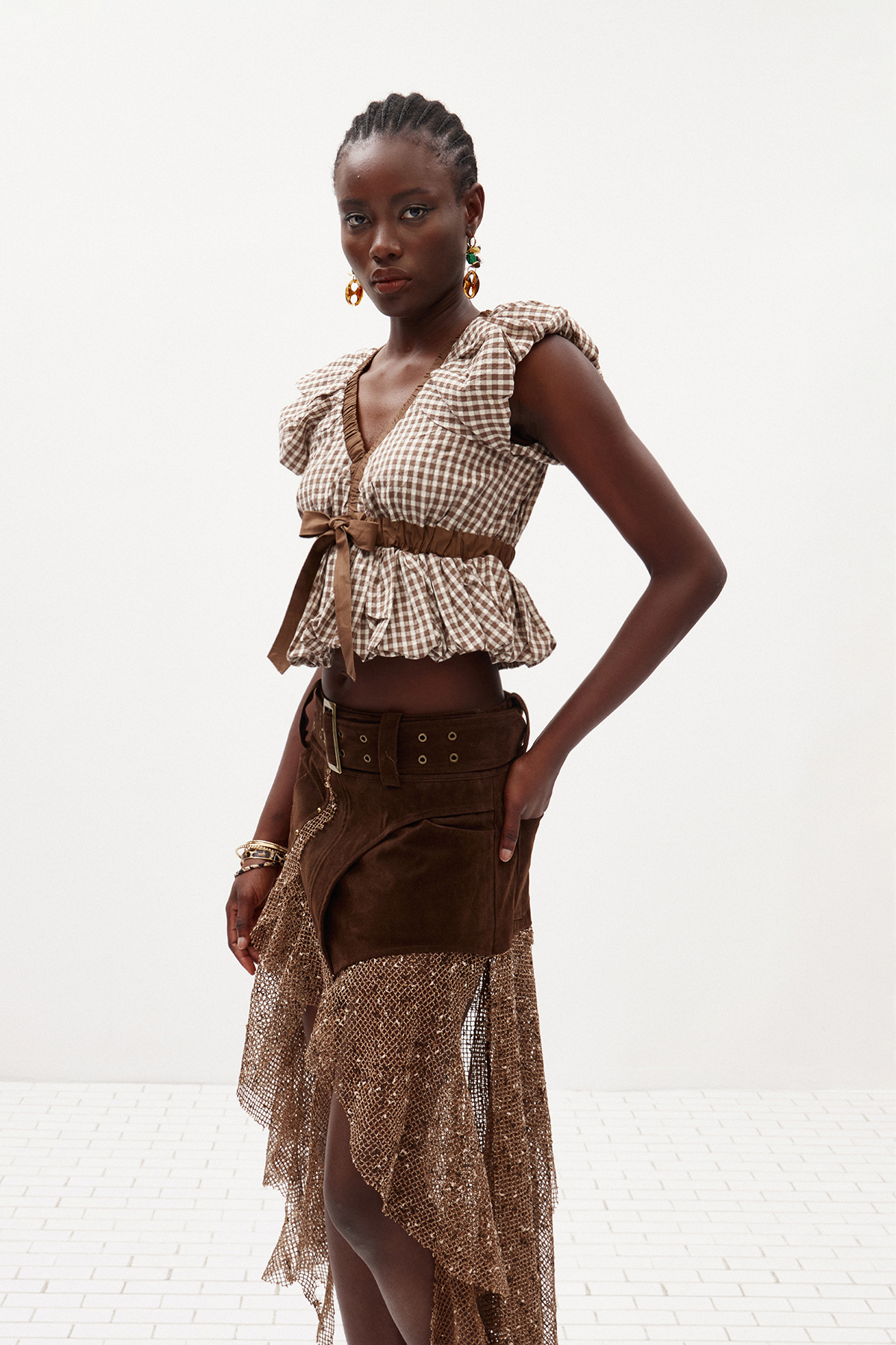 Filipp V Neck Grid Top