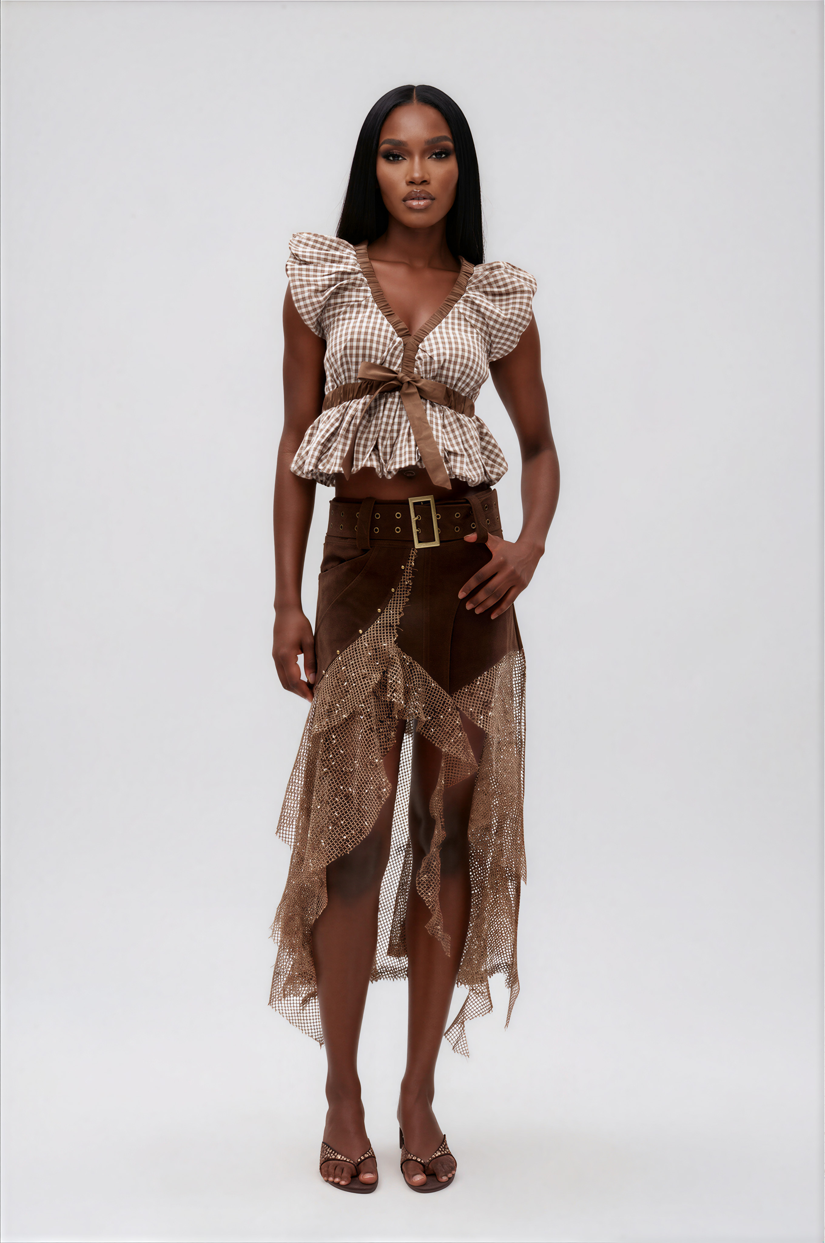 Filipp V Neck Grid Top