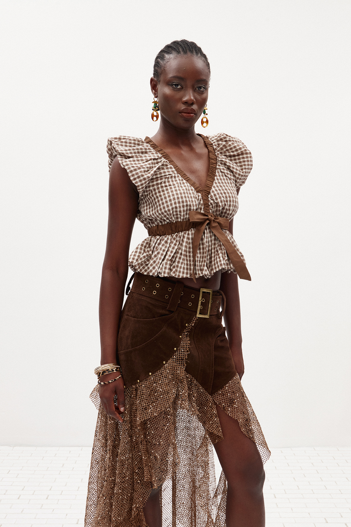 Filipp V Neck Grid Top