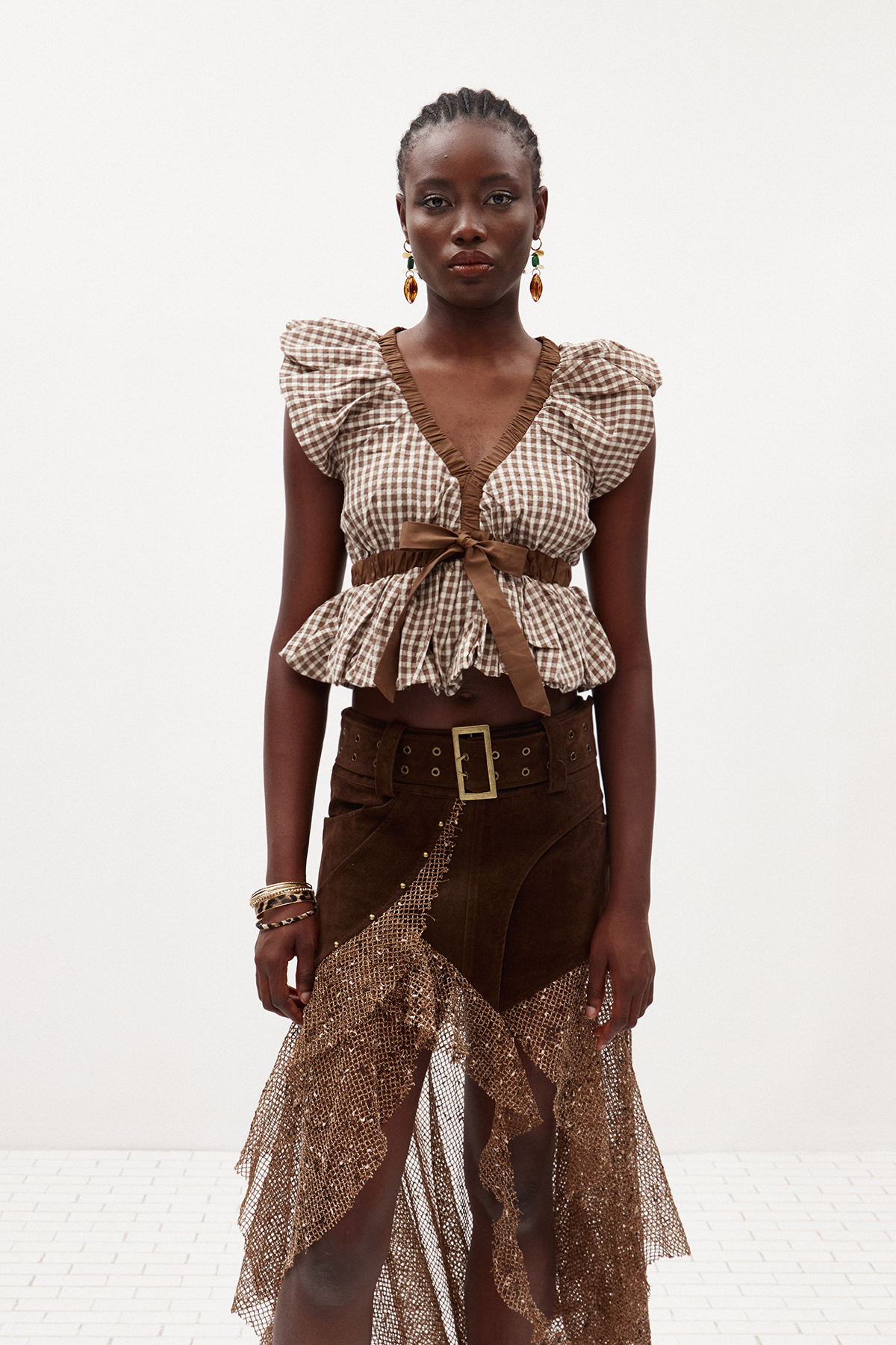 Filipp V Neck Grid Top