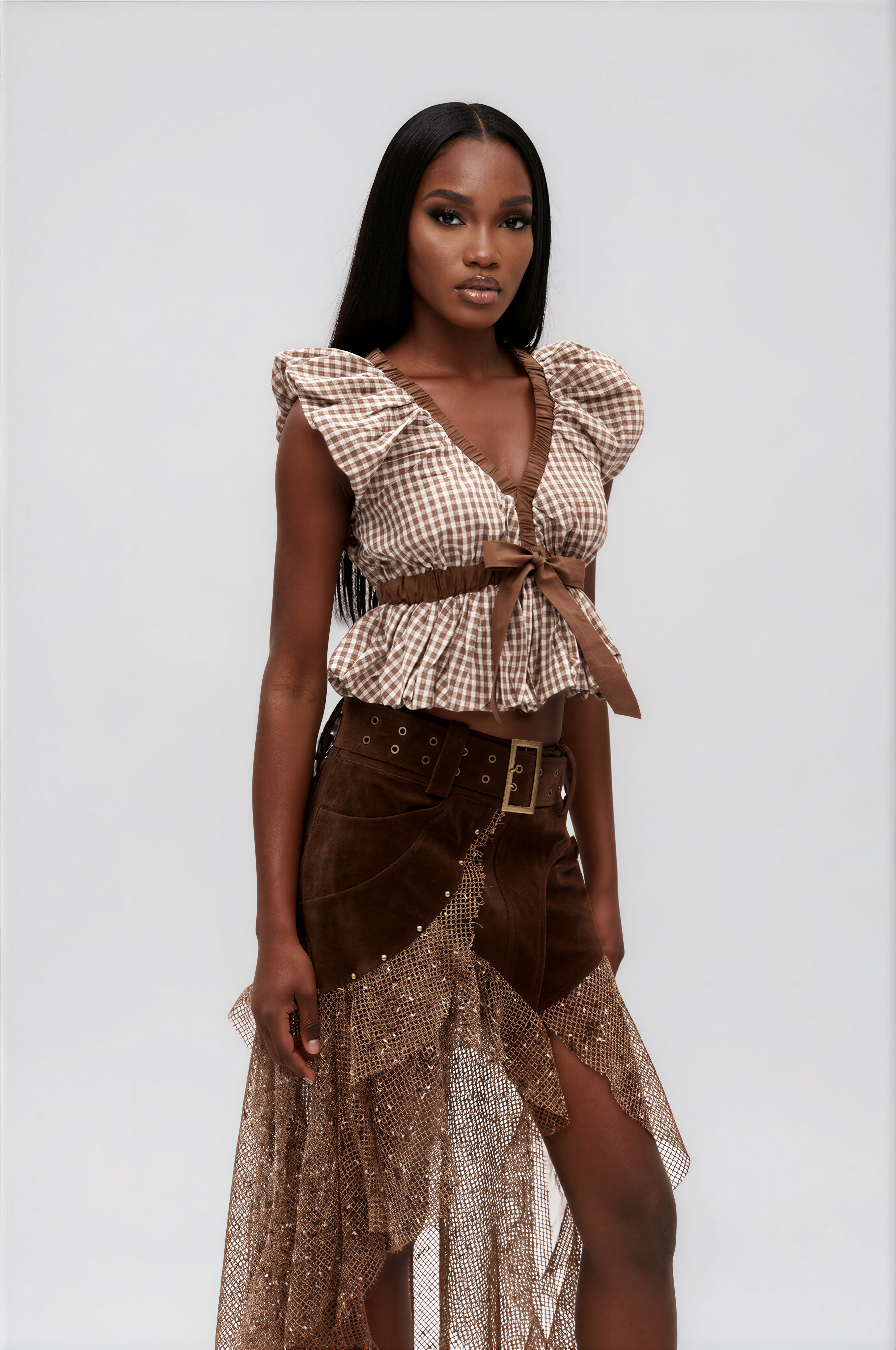 Filipp V Neck Grid Top