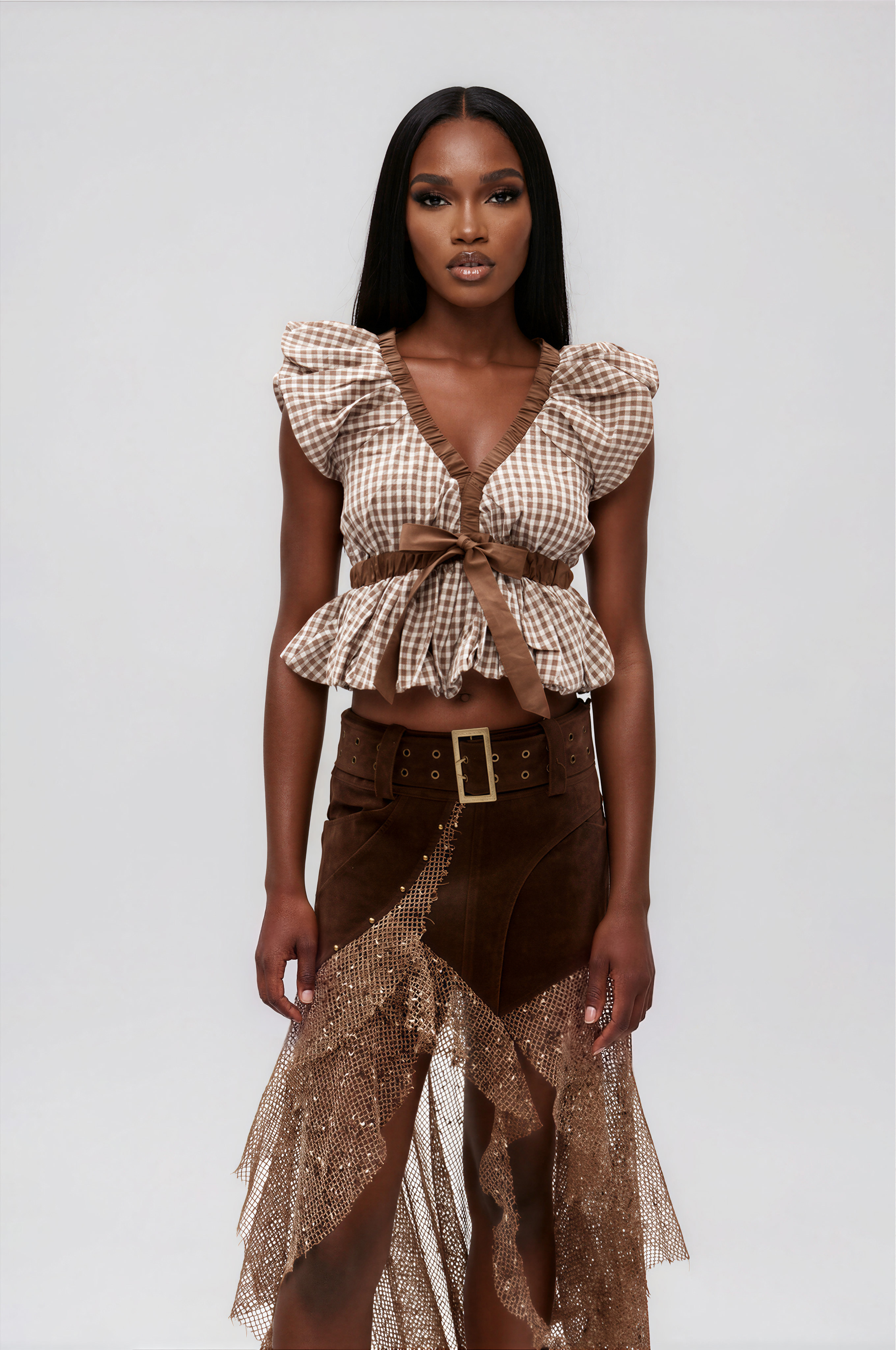 Filipp V Neck Grid Top