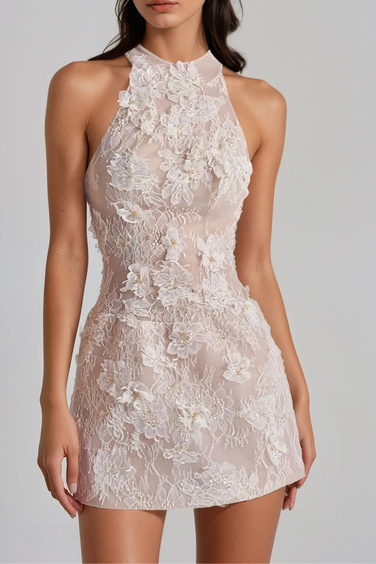 Filippa Flower Lace Mini Dress In Apricot