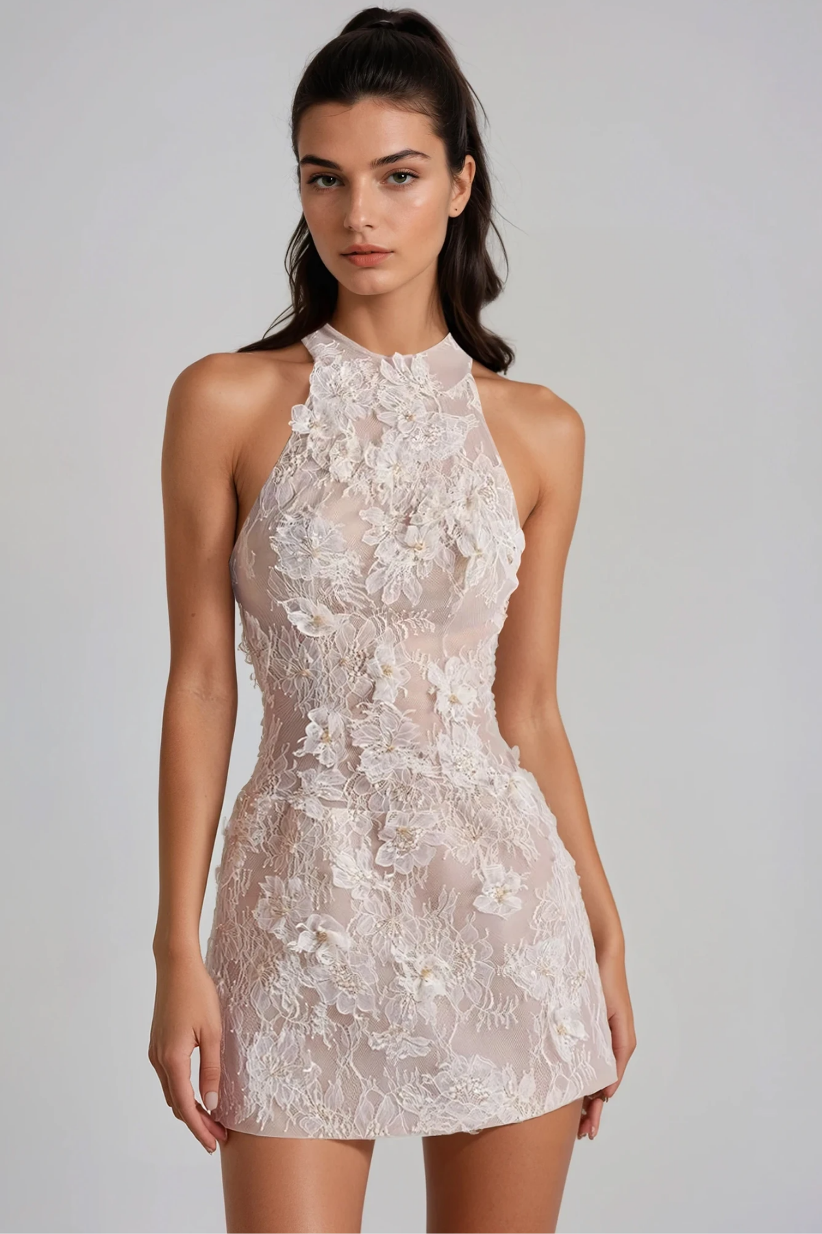 Filippa Flower Lace Mini Dress In Apricot